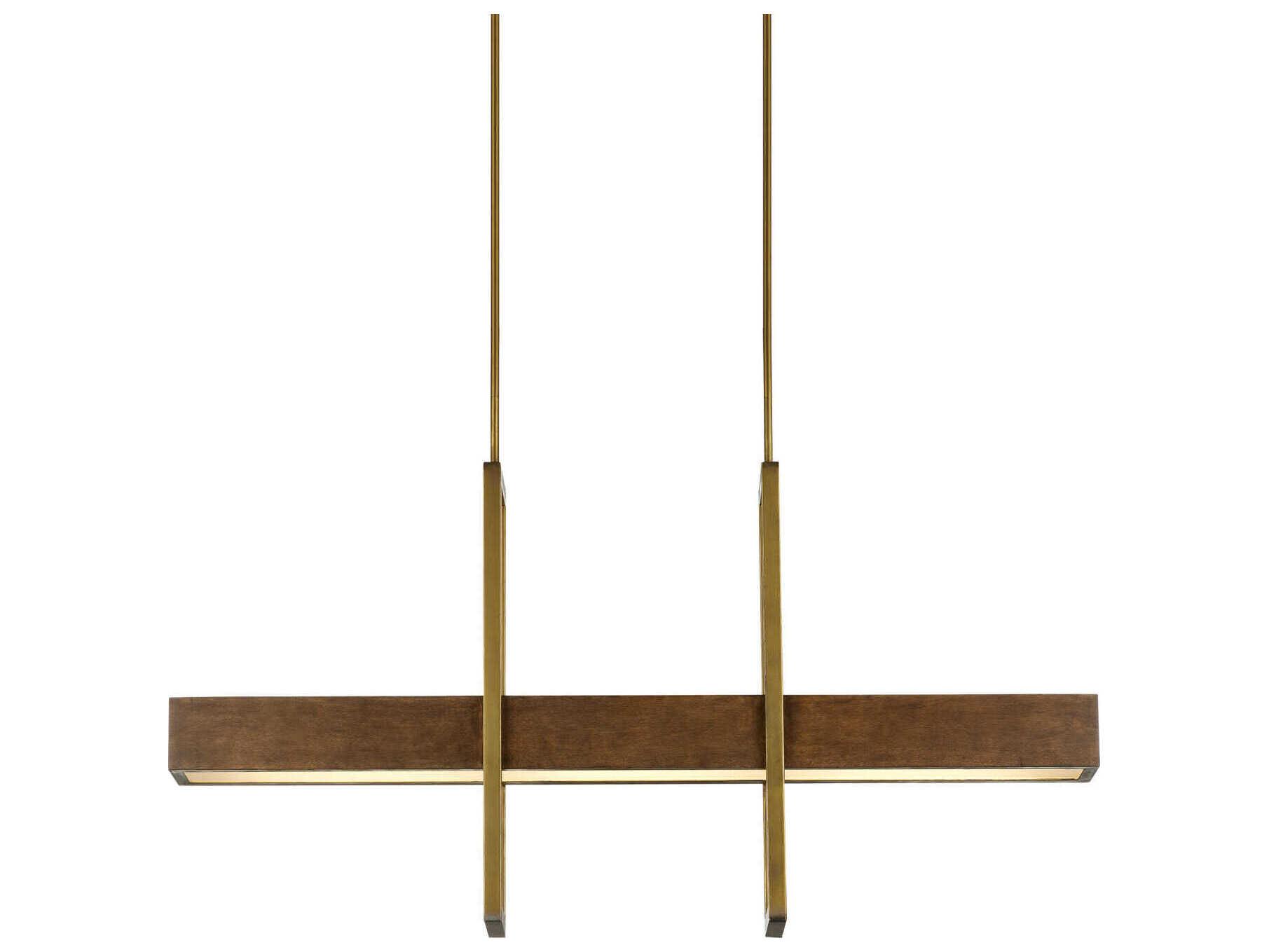 Currey & Company Tonbridge 3-Light Chestnut Brass Sugar White Brown Linear Island Pendant