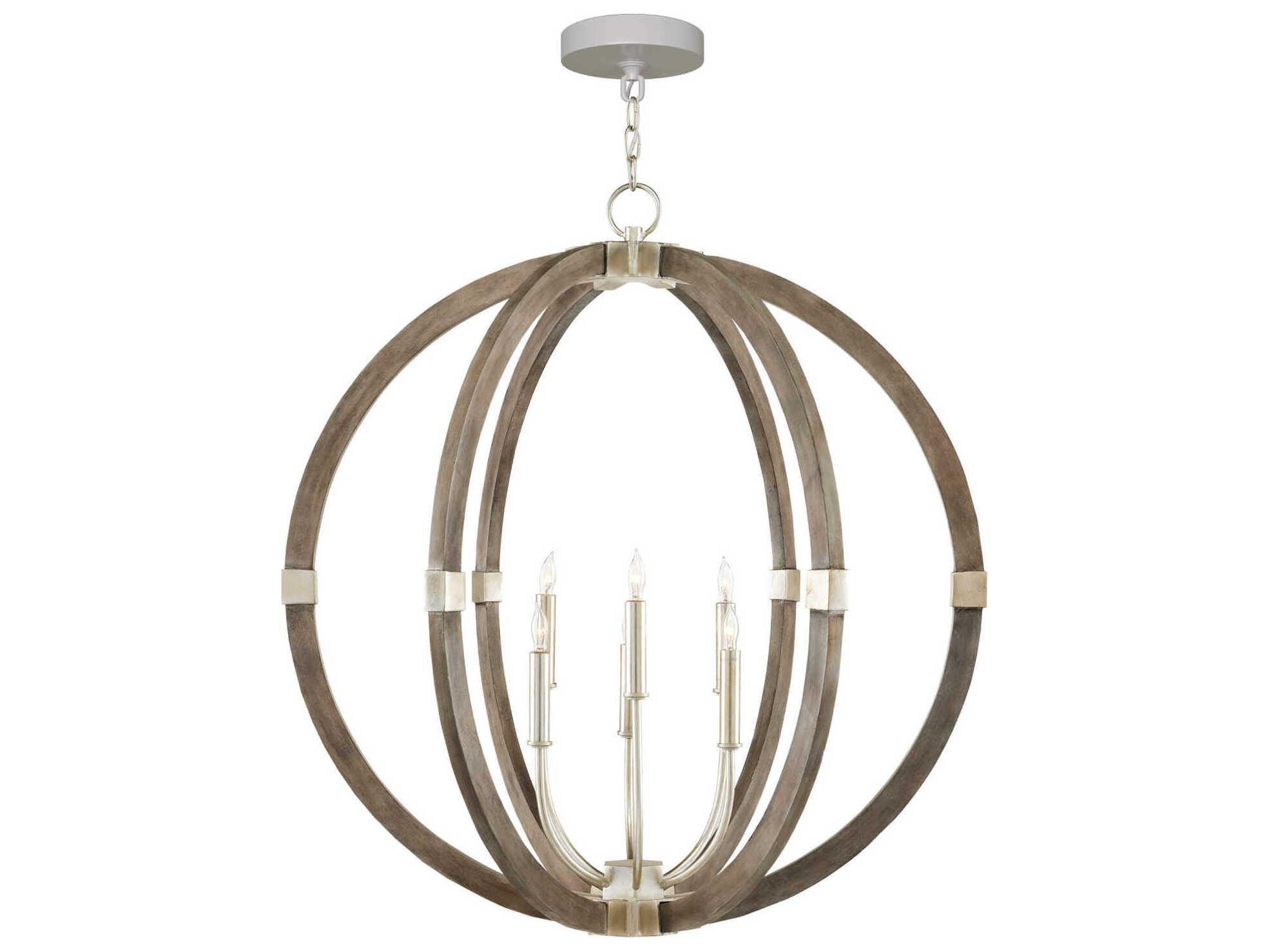 Currey & Company Bastian 6-Light Chateau Gray Contemporary Silver Leaf Candelabra Round Chandelier