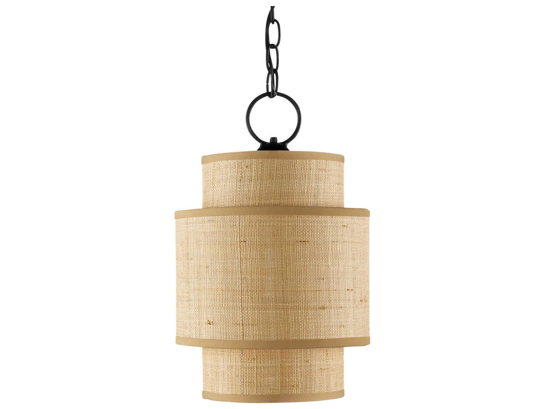 Currey & Company Mathias 1-Light Satin Black Natural Brown Round Mini Pendant