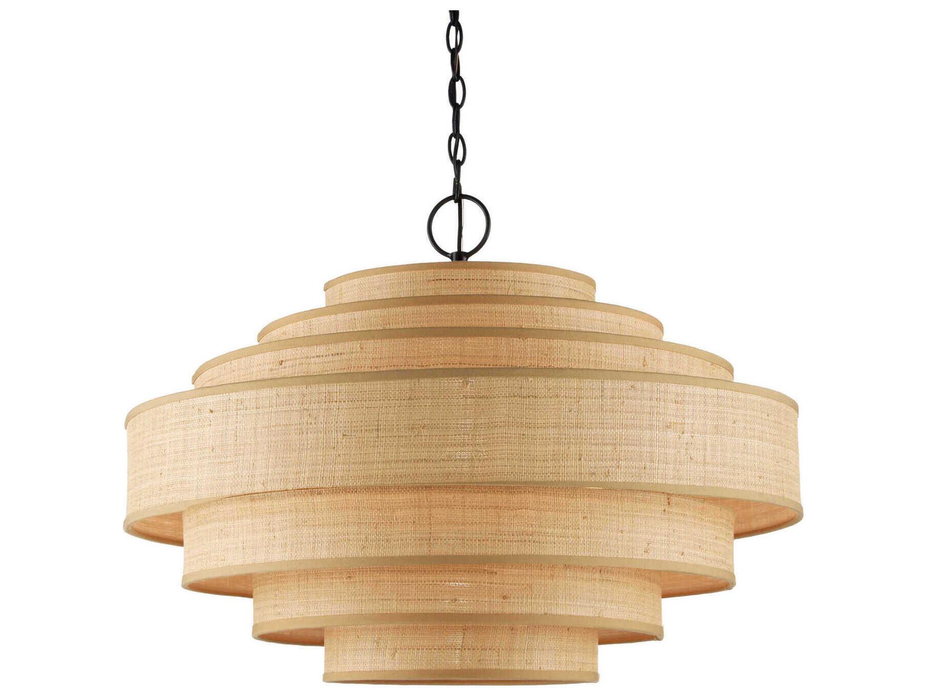 Currey & Company Maura 6-Light Satin Black Natural Brown Round Pendant