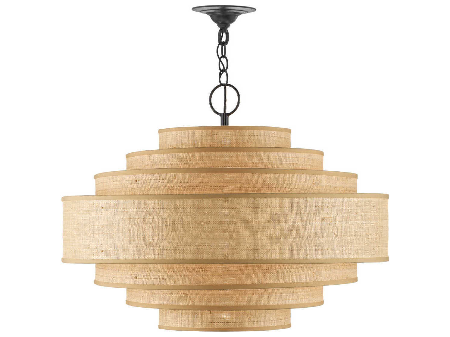 Currey & Company Maura 6-Light Satin Black Natural Brown Round Pendant