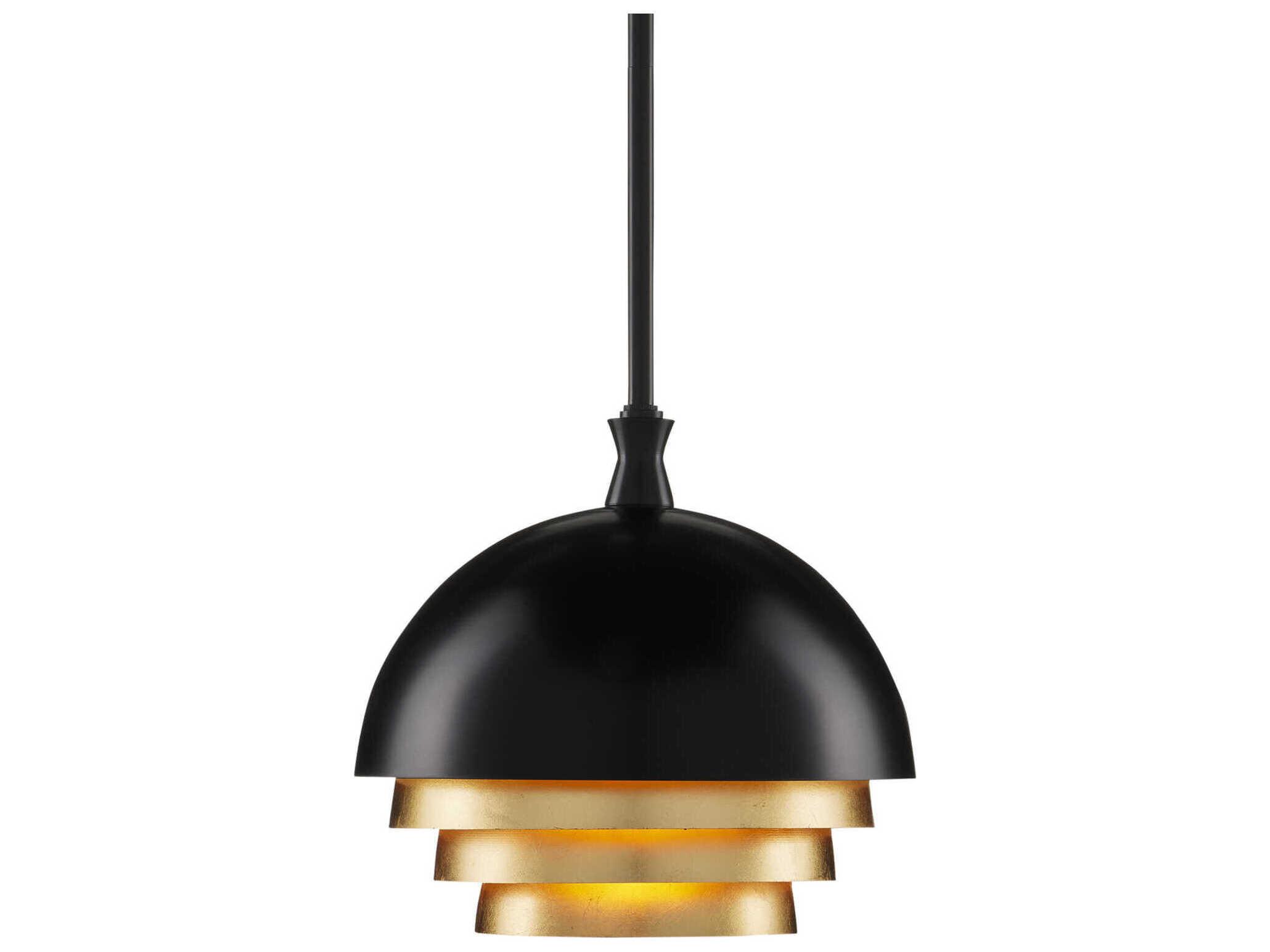 Currey & Company Salviati 1-Light Black Gold Leaf Bowl Pendant