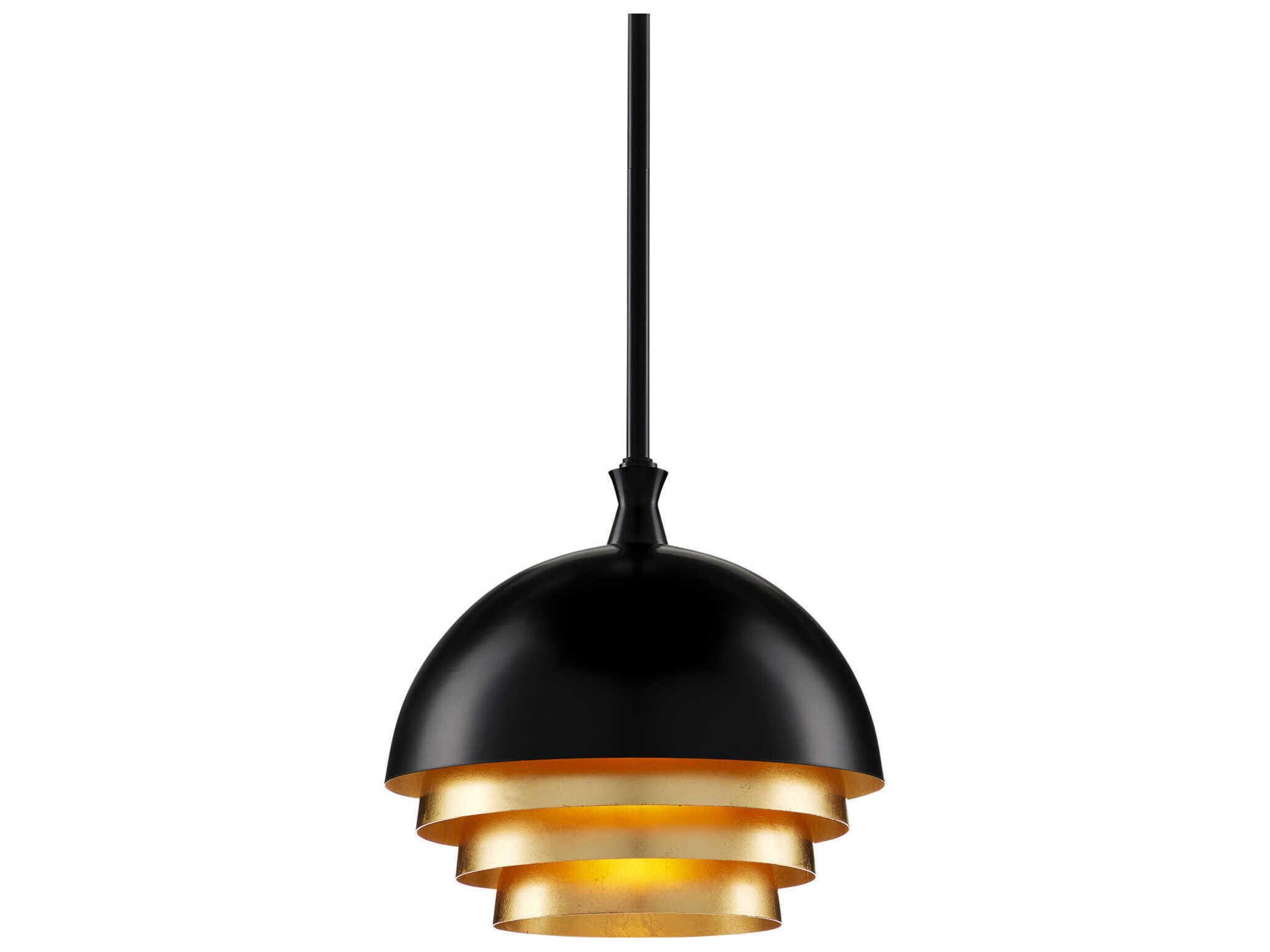 Currey & Company Salviati 1-Light Black Gold Leaf Bowl Pendant