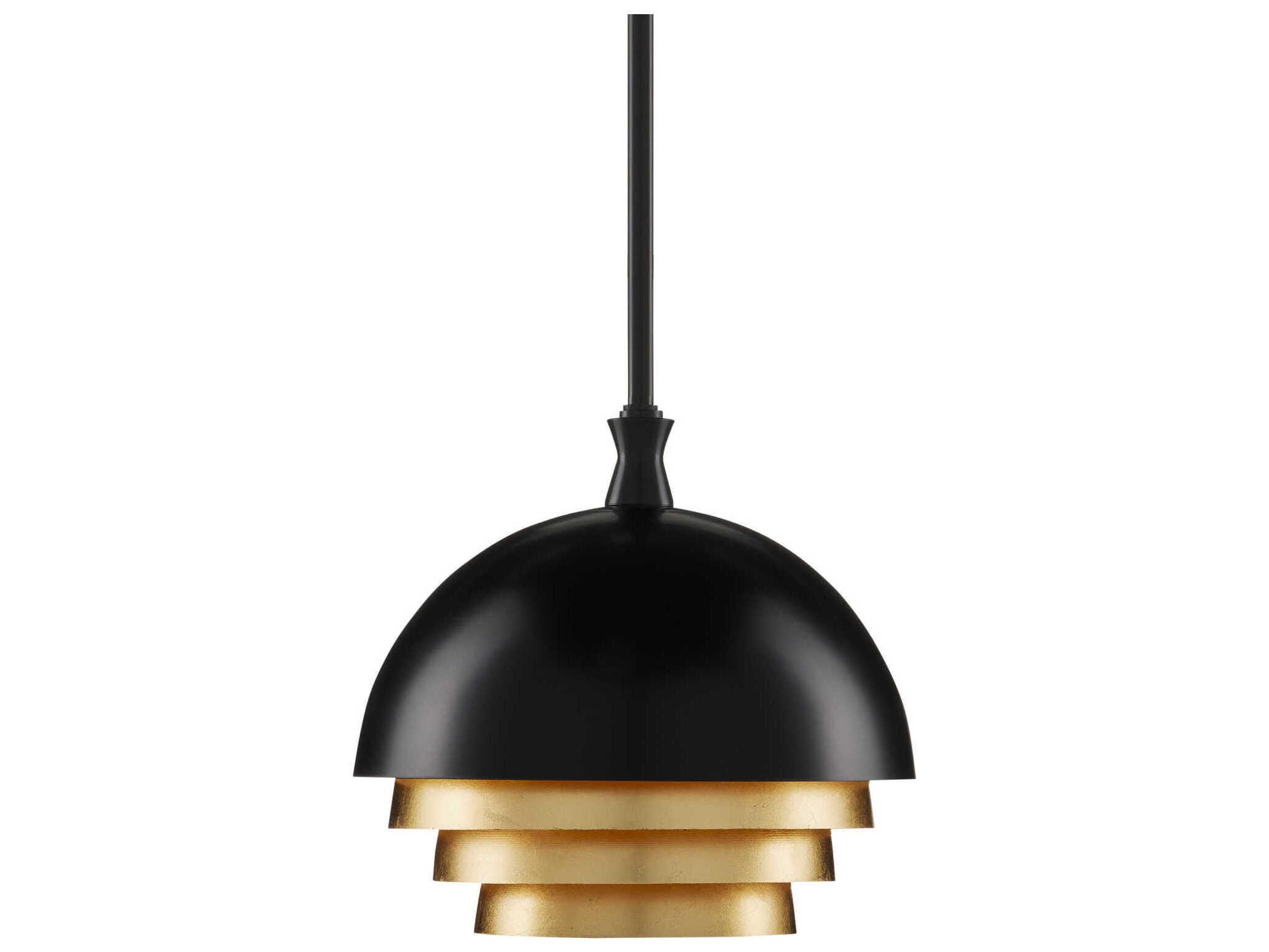 Currey & Company Salviati 1-Light Black Gold Leaf Bowl Pendant