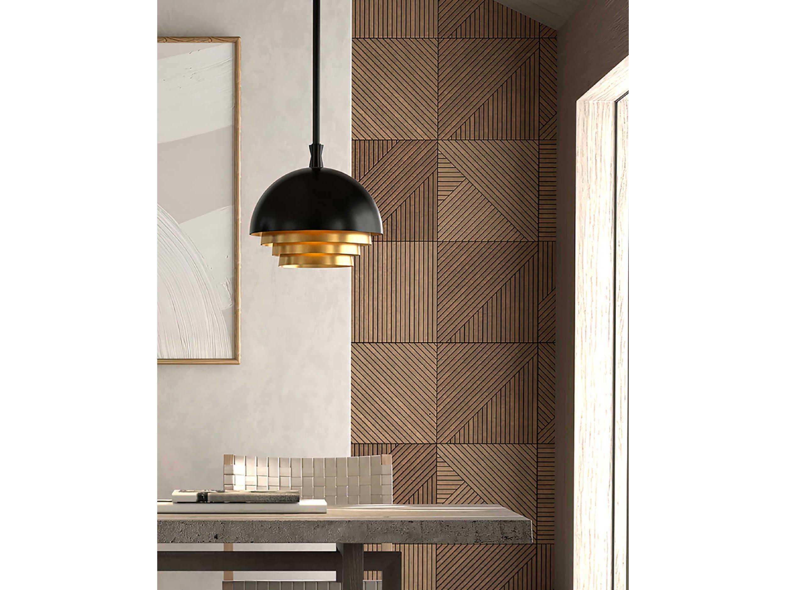 Currey & Company Salviati 1-Light Black Gold Leaf Bowl Pendant