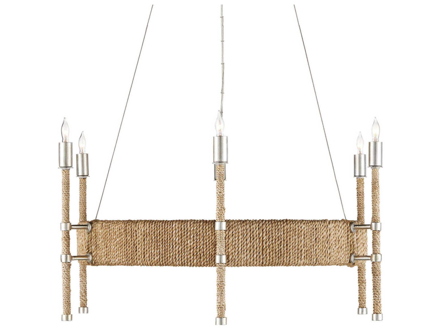 Currey & Company Monzie 6-Light Contemporary Silver Leaf Natural Brown Candelabra Chandelier