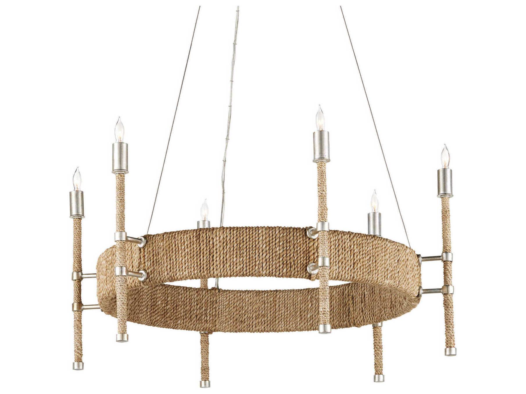 Currey & Company Monzie 6-Light Contemporary Silver Leaf Natural Brown Candelabra Chandelier