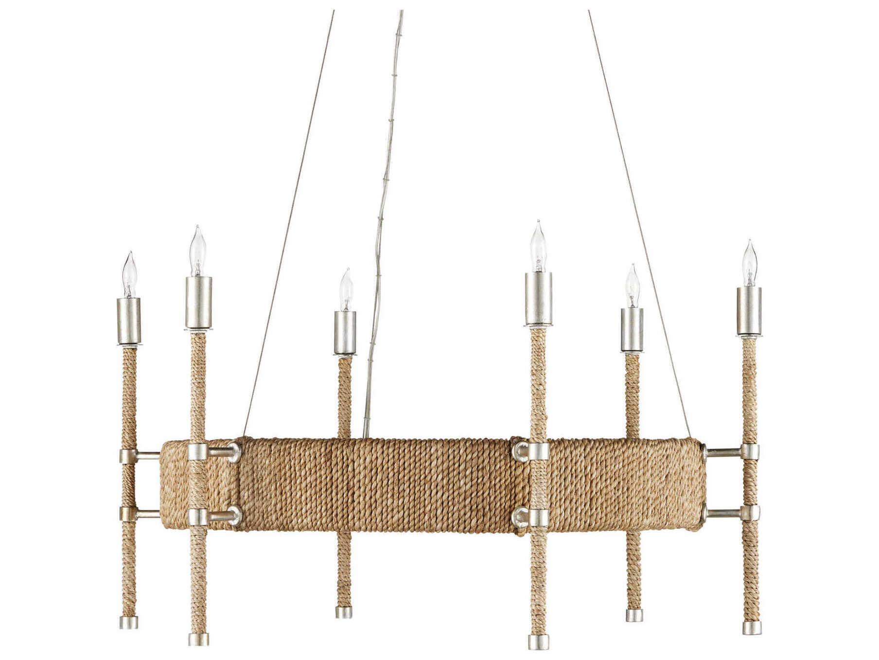 Currey & Company Monzie 6-Light Contemporary Silver Leaf Natural Brown Candelabra Chandelier