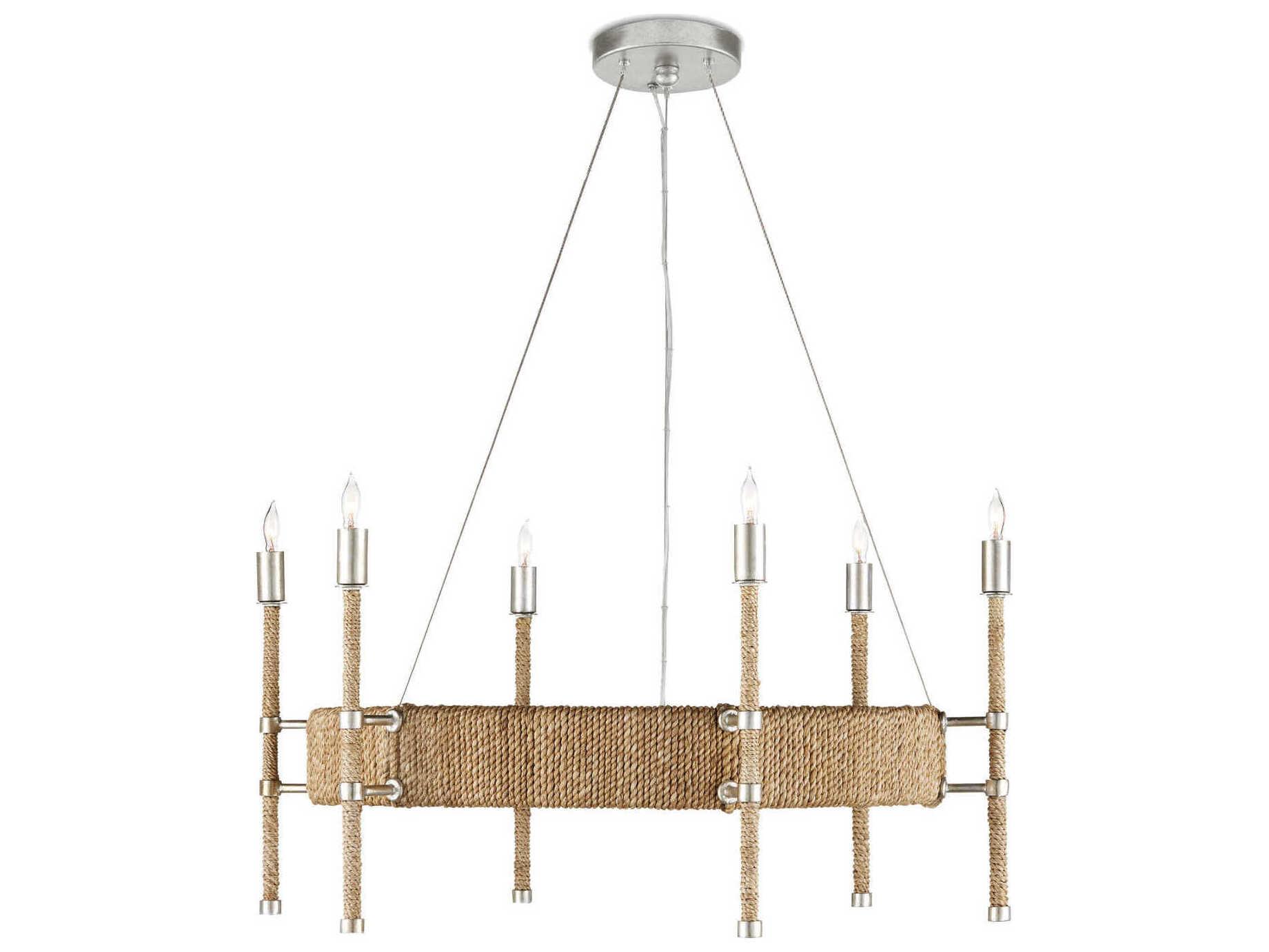 Currey & Company Monzie 6-Light Contemporary Silver Leaf Natural Brown Candelabra Chandelier