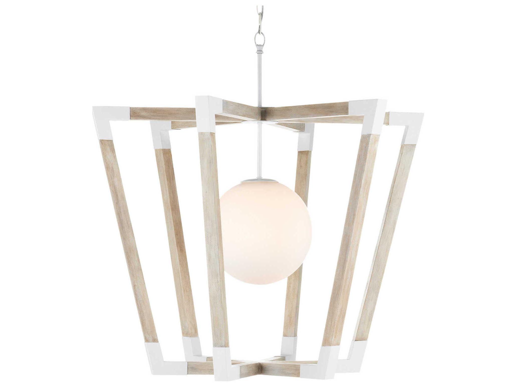 Currey & Company Bastian 1-Light Sugar White Sandstone Brown Glass Pendant