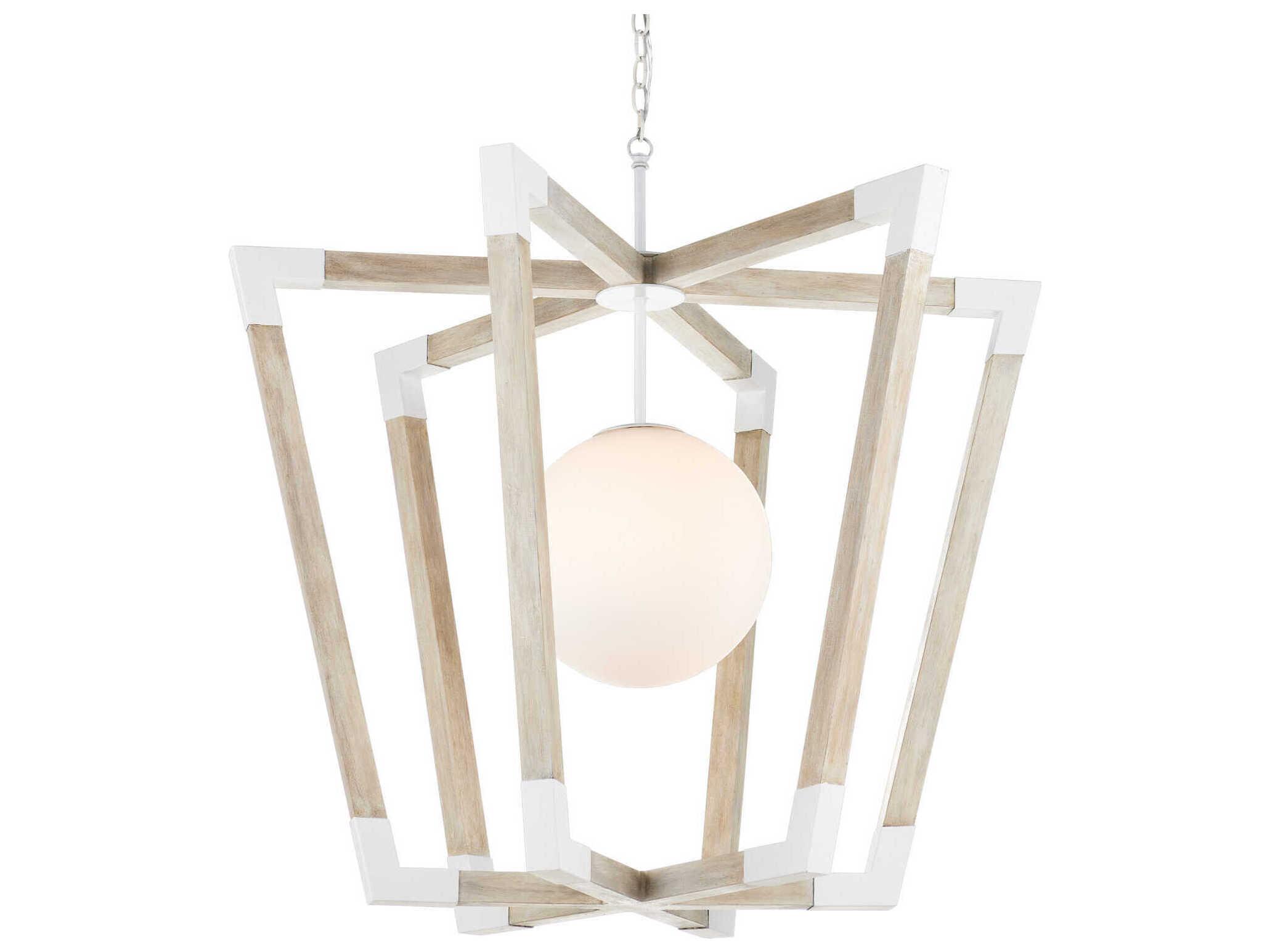 Currey & Company Bastian 1-Light Sugar White Sandstone Brown Glass Pendant