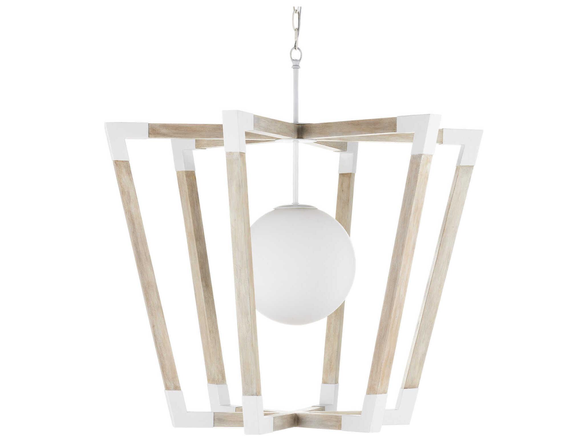 Currey & Company Bastian 1-Light Sugar White Sandstone Brown Glass Pendant