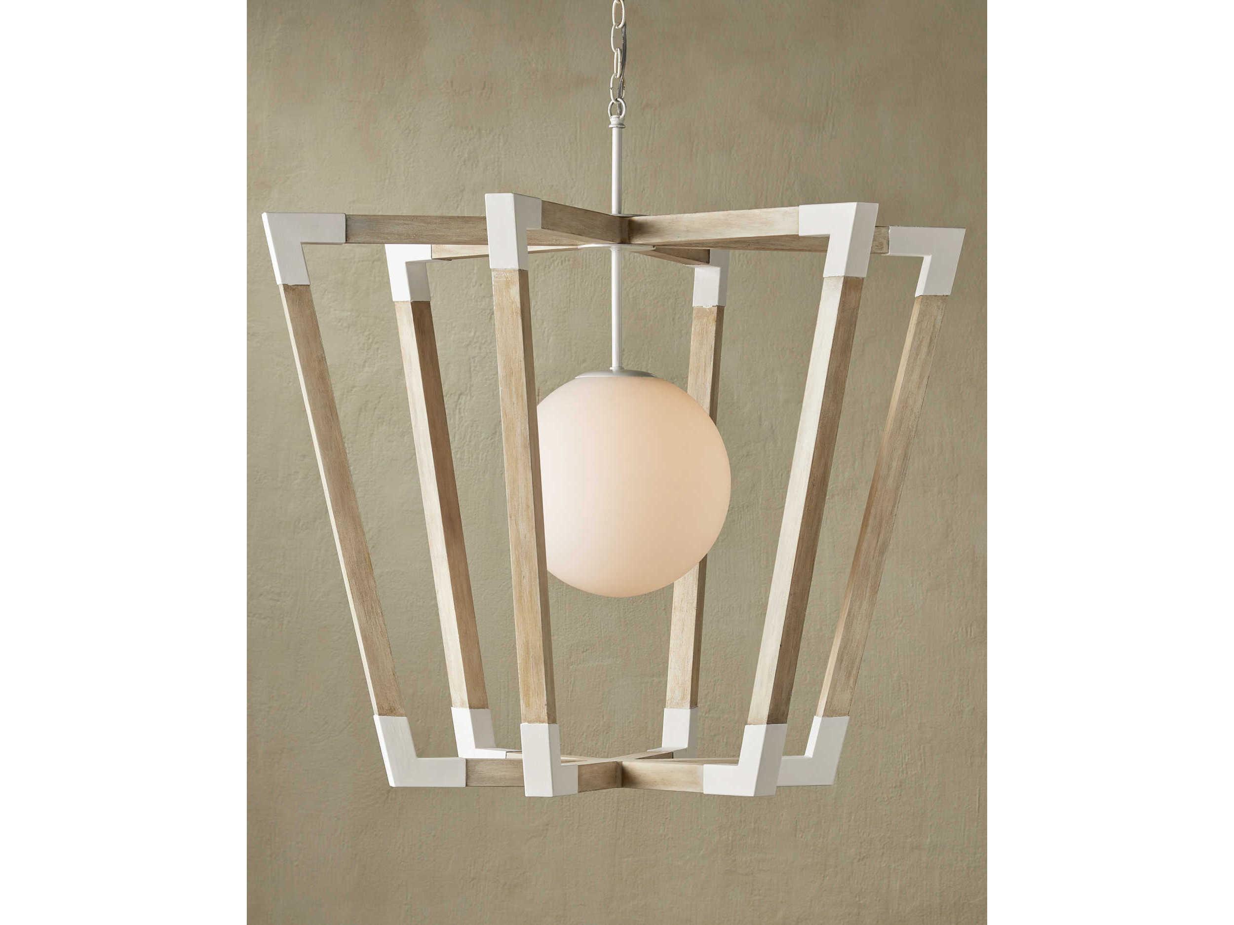 Currey & Company Bastian 1-Light Sugar White Sandstone Brown Glass Pendant