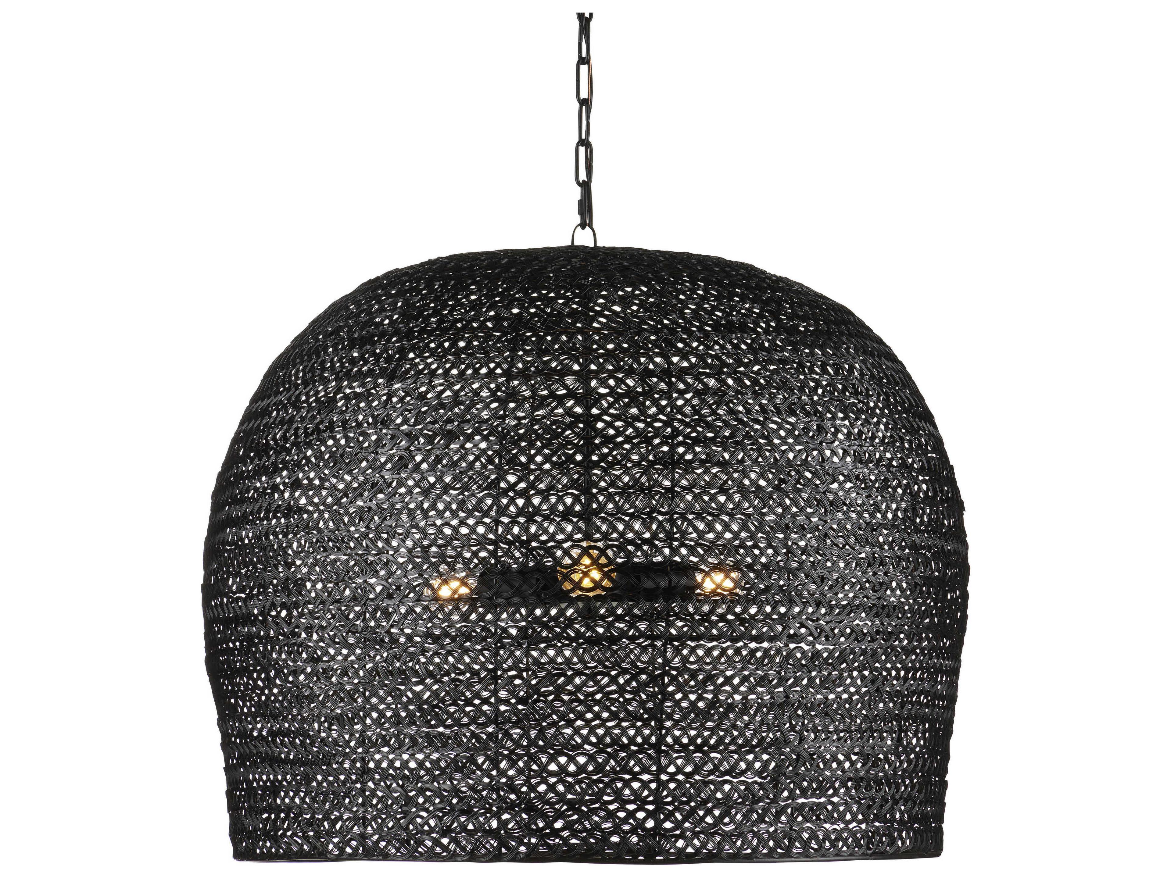 Currey & Company Piero 3-Light Satin Black Bowl Pendant