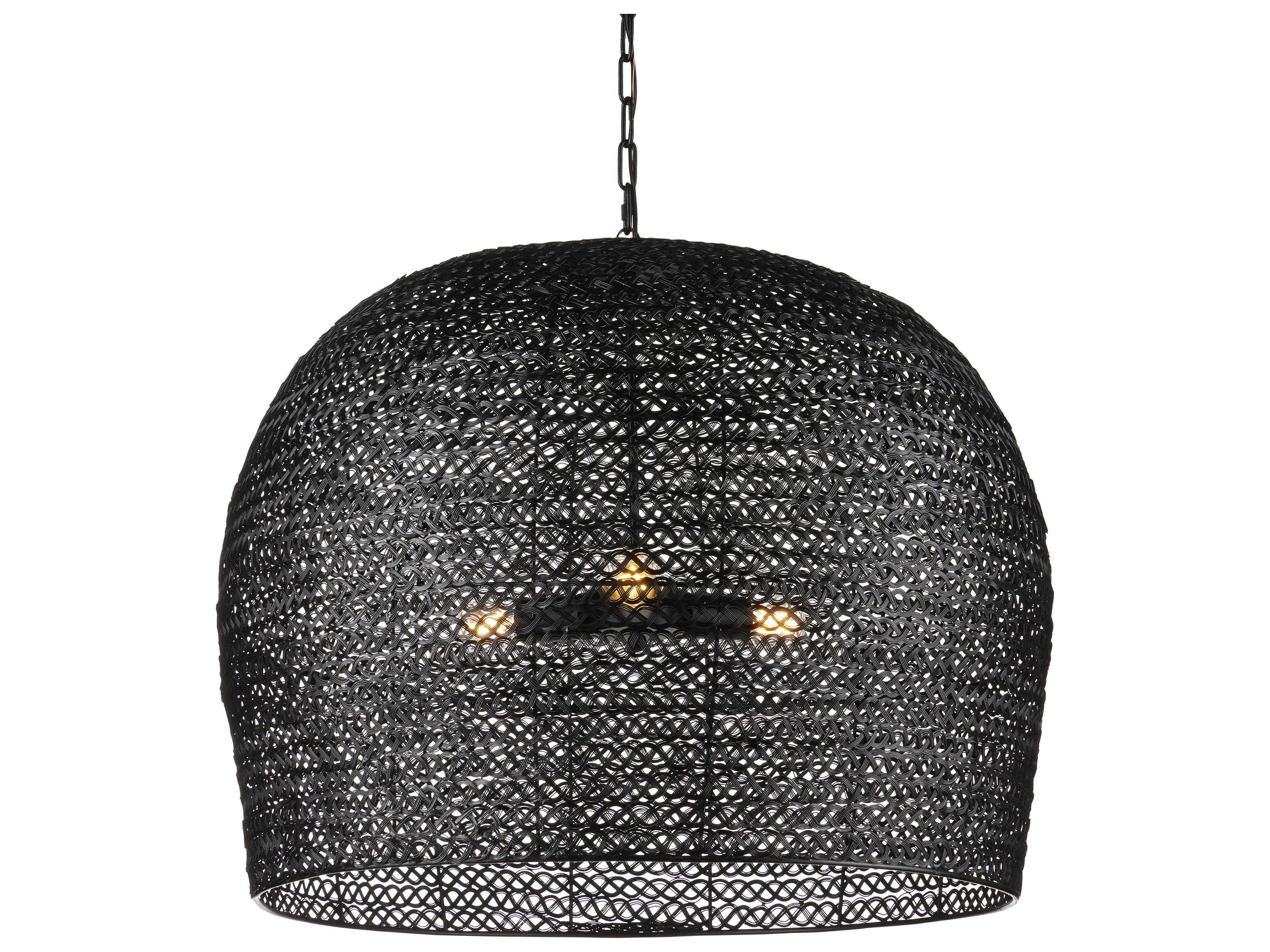 Currey & Company Piero 3-Light Satin Black Bowl Pendant