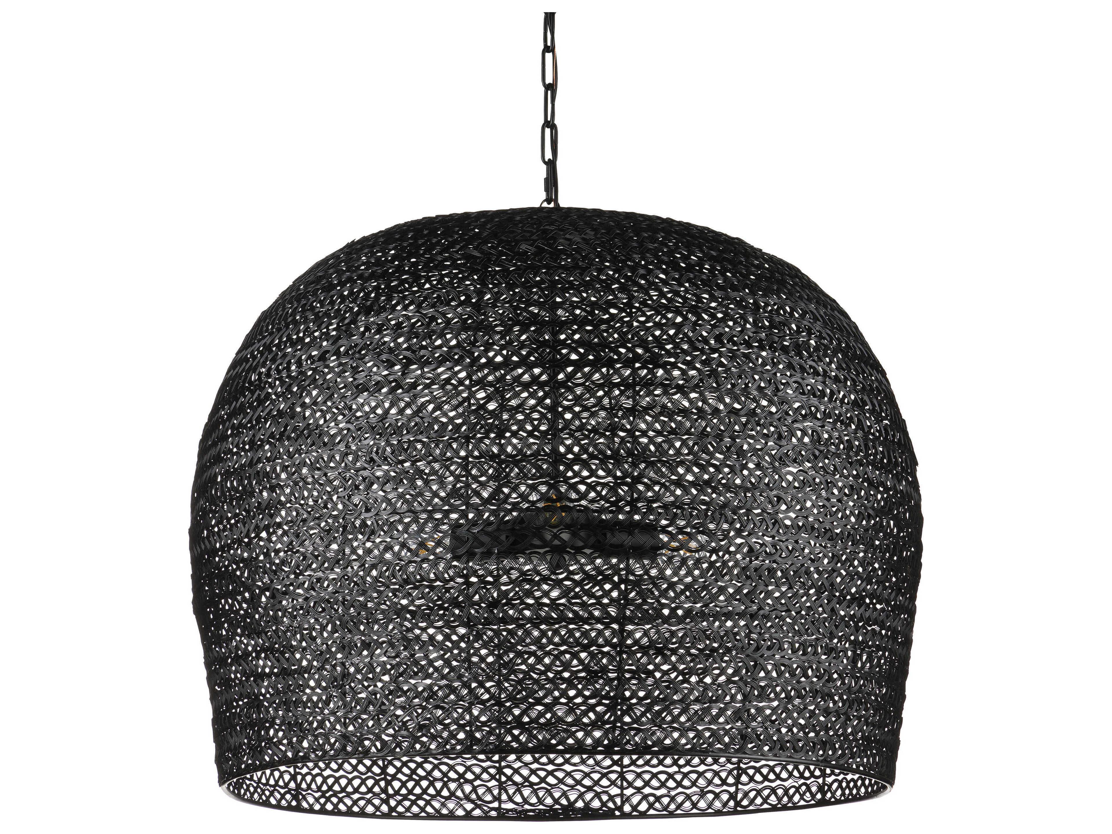 Currey & Company Piero 3-Light Satin Black Bowl Pendant