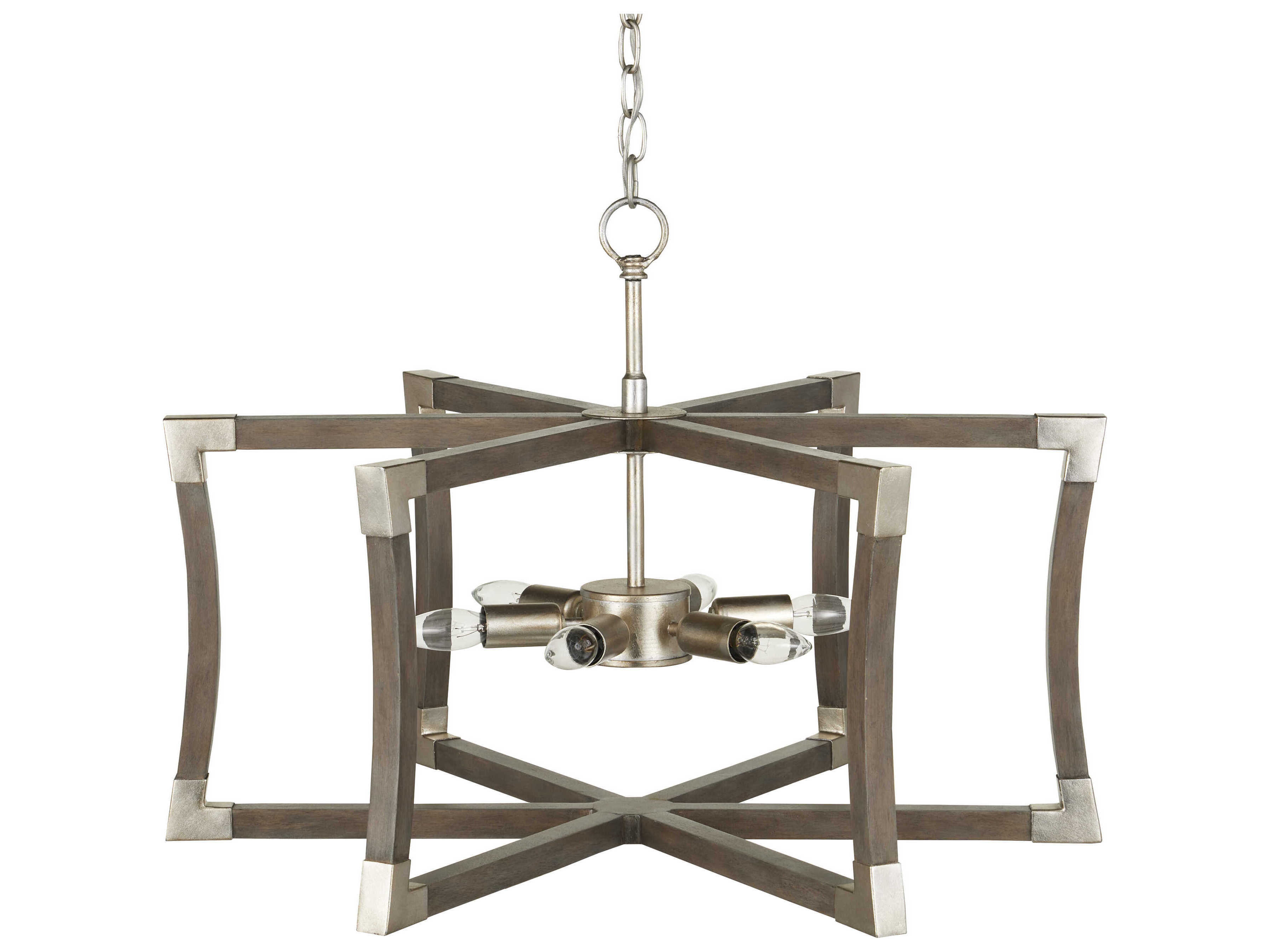 Currey & Company Bastian 6-Light Chateau Gray contemporary Silver Leaf Geometric Pendant