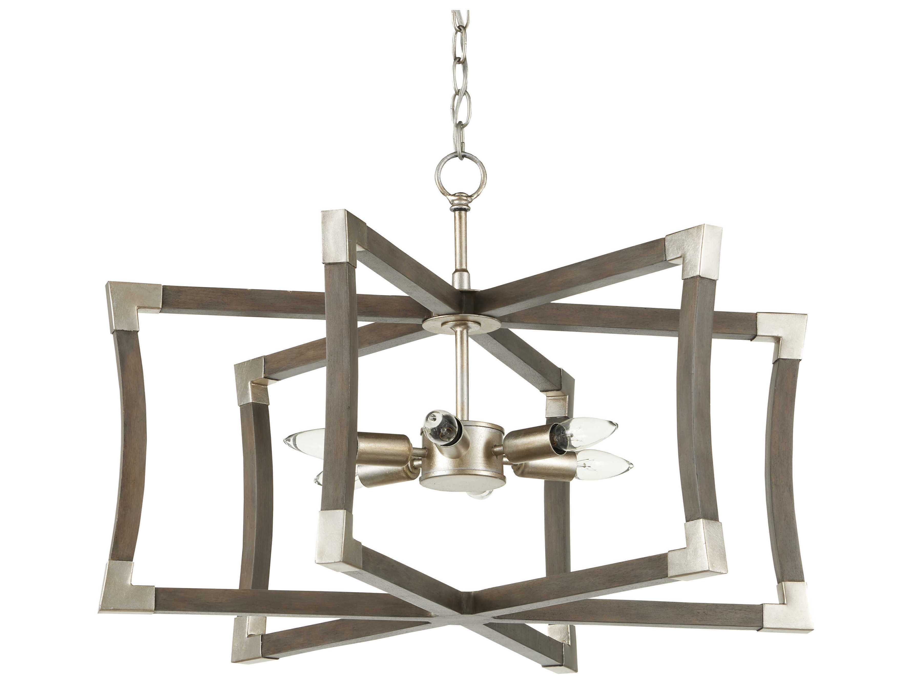 Currey & Company Bastian 6-Light Chateau Gray contemporary Silver Leaf Geometric Pendant