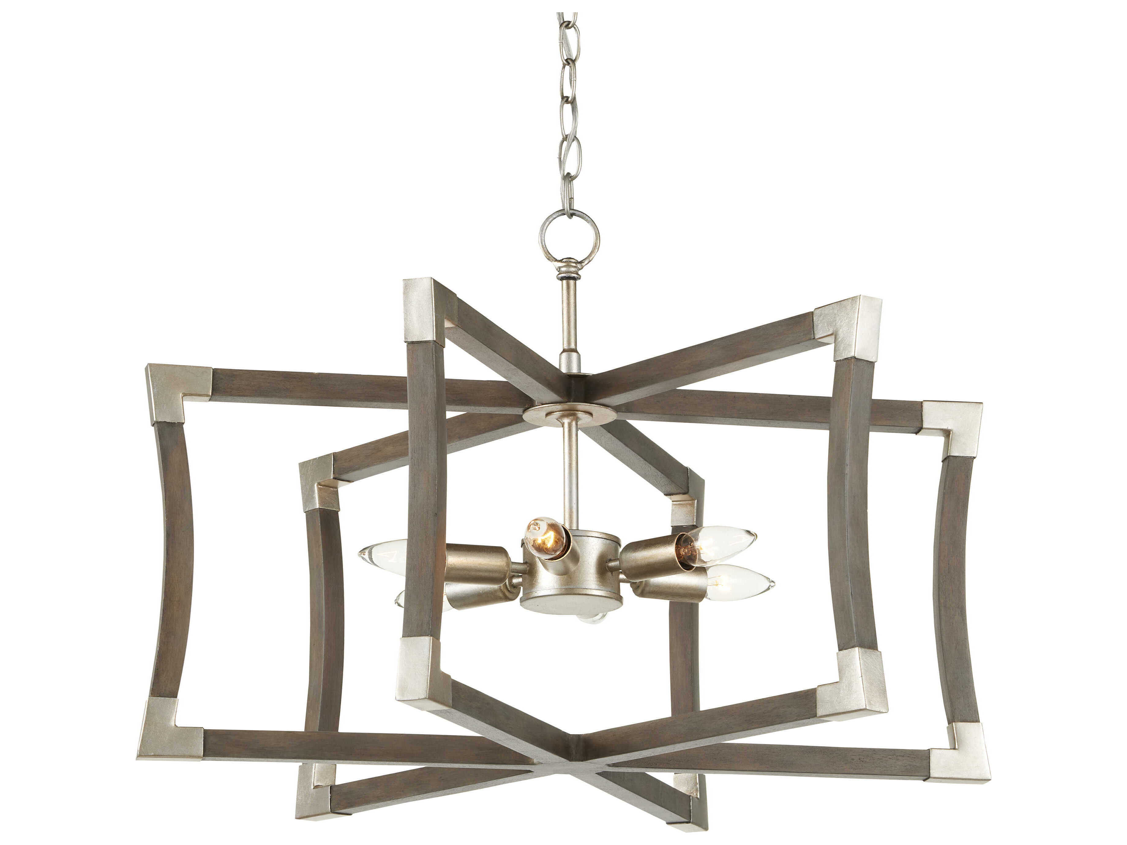 Currey & Company Bastian 6-Light Chateau Gray contemporary Silver Leaf Geometric Pendant