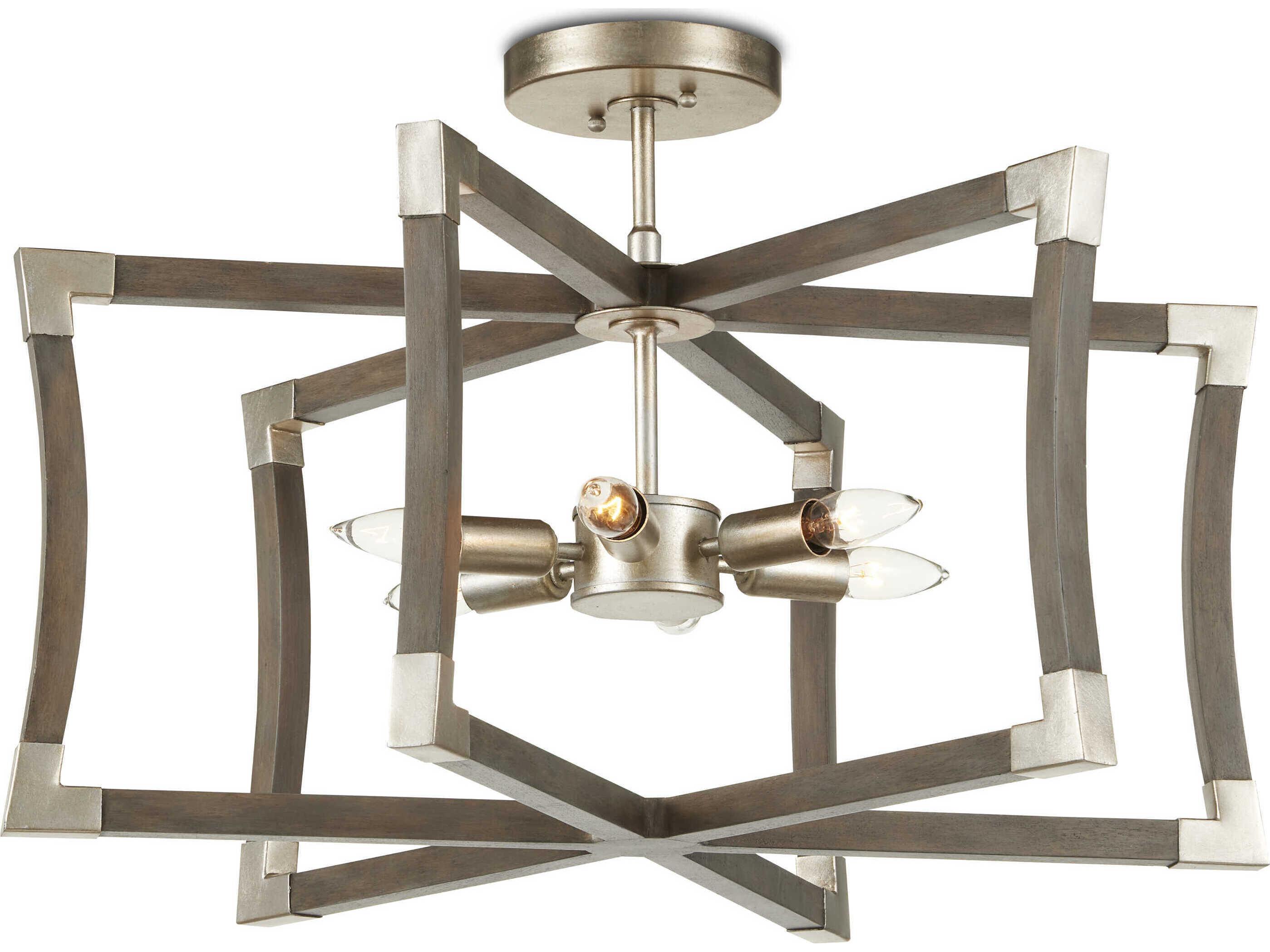 Currey & Company Bastian 6-Light Chateau Gray contemporary Silver Leaf Geometric Pendant