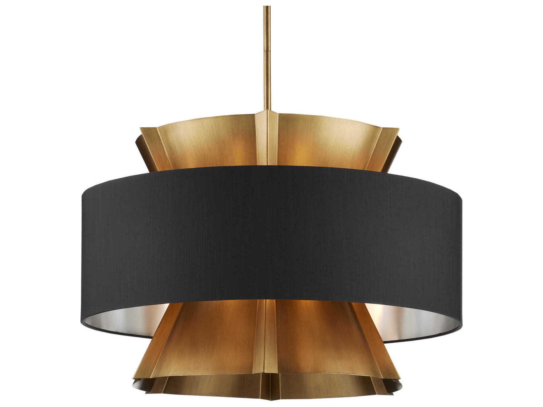 Currey & Company Oxenwood 6-Light Brass Black Linear Pendant