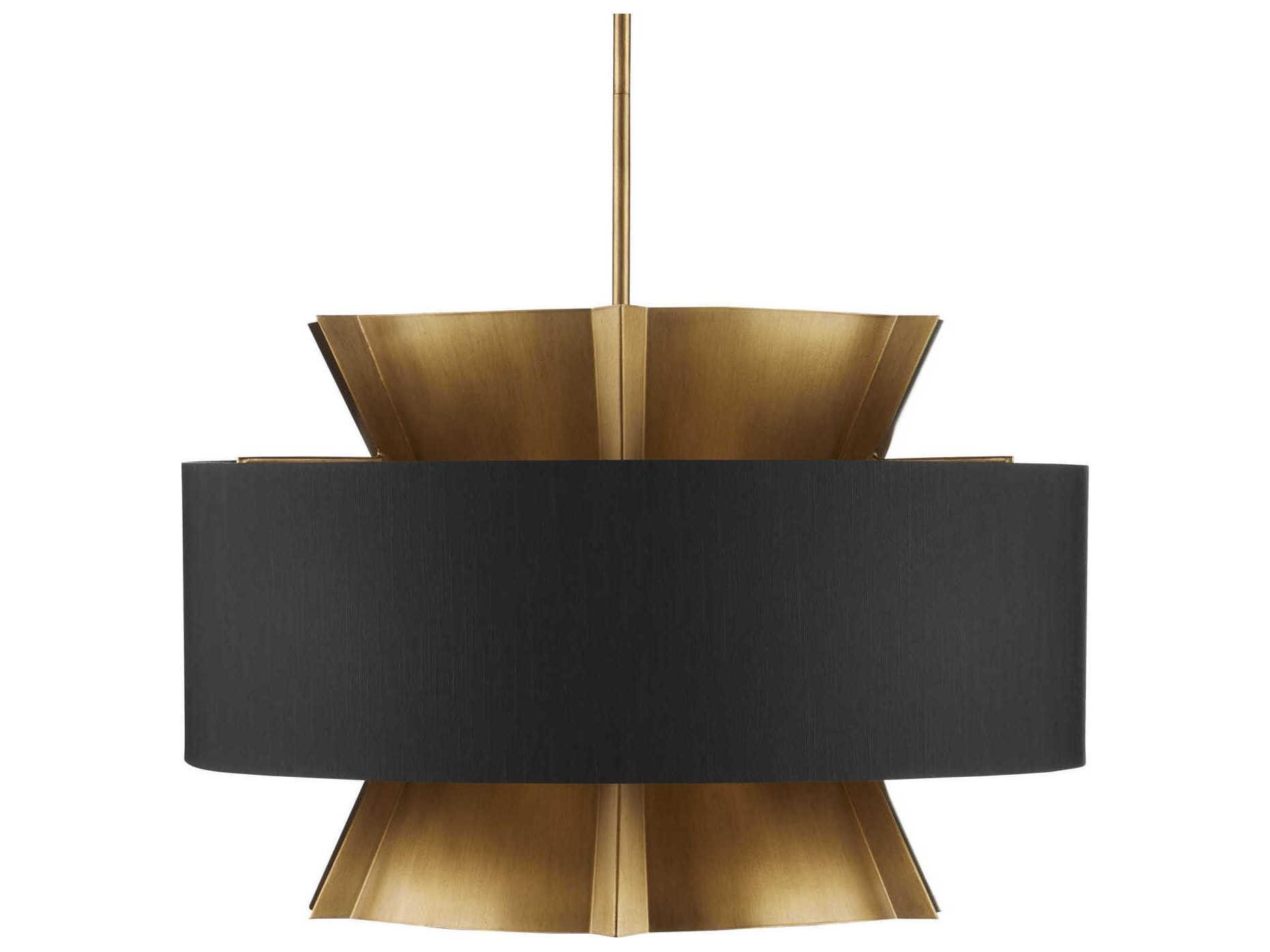 Currey & Company Oxenwood 6-Light Brass Black Linear Pendant