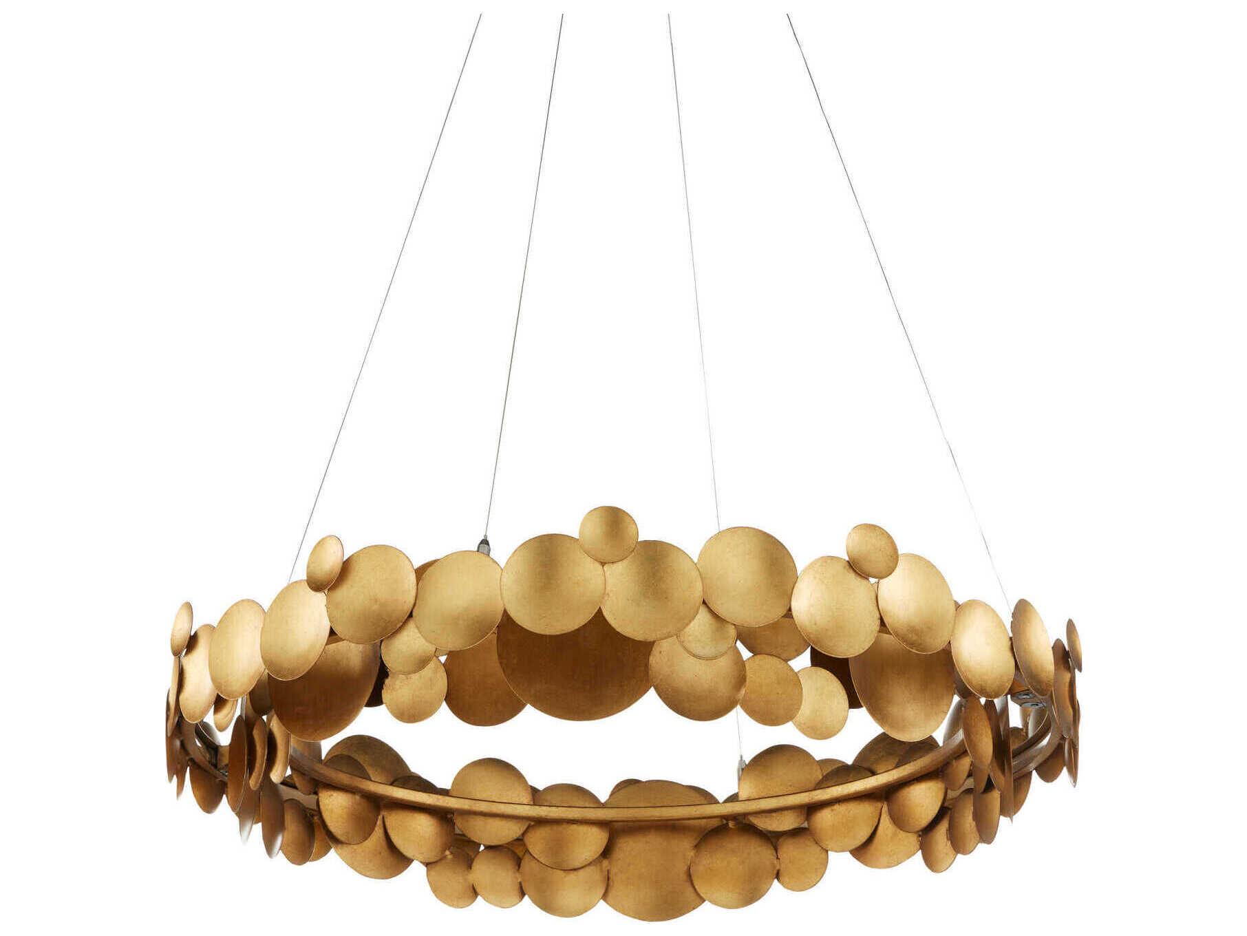 Currey & Company Lavengro 1-Light Contemporary Gold Leaf White LED Pendant