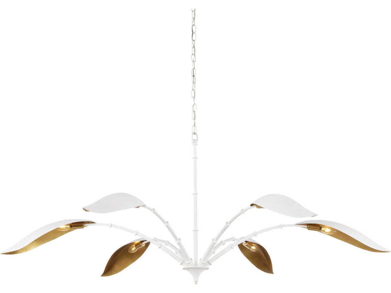 Currey & Company Yuriko 6-Light Gesso White contemporary Gold Leaf Chandelier