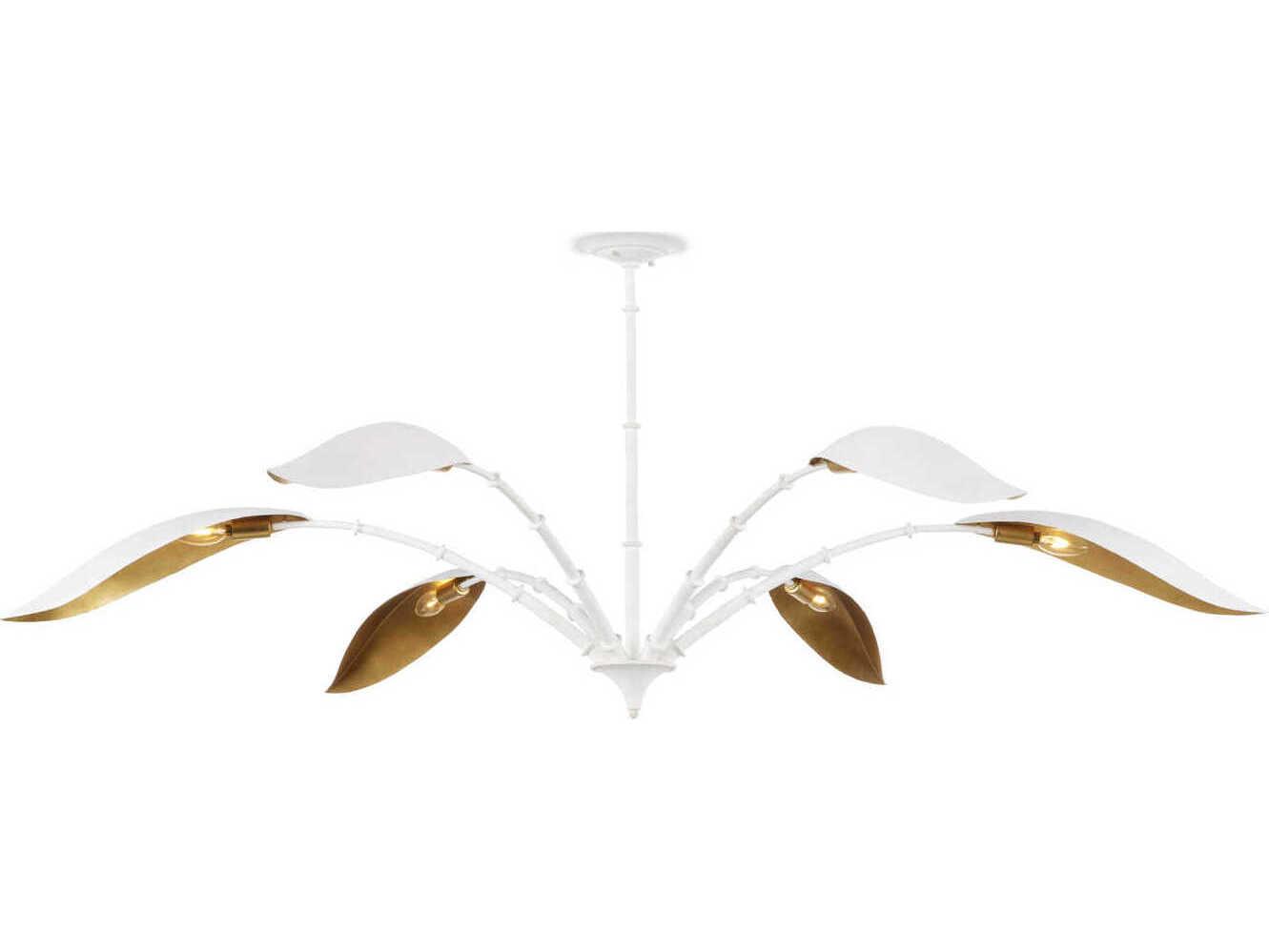 Currey & Company Yuriko 6-Light Gesso White contemporary Gold Leaf Chandelier