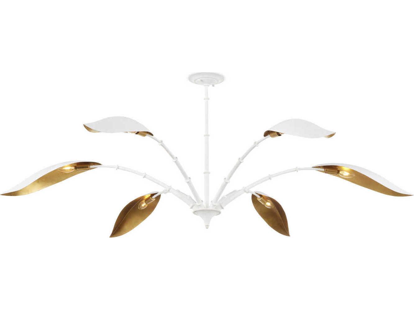 Currey & Company Yuriko 6-Light Gesso White contemporary Gold Leaf Chandelier