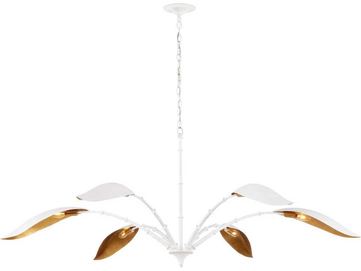 Currey & Company Yuriko 6-Light Gesso White contemporary Gold Leaf Chandelier