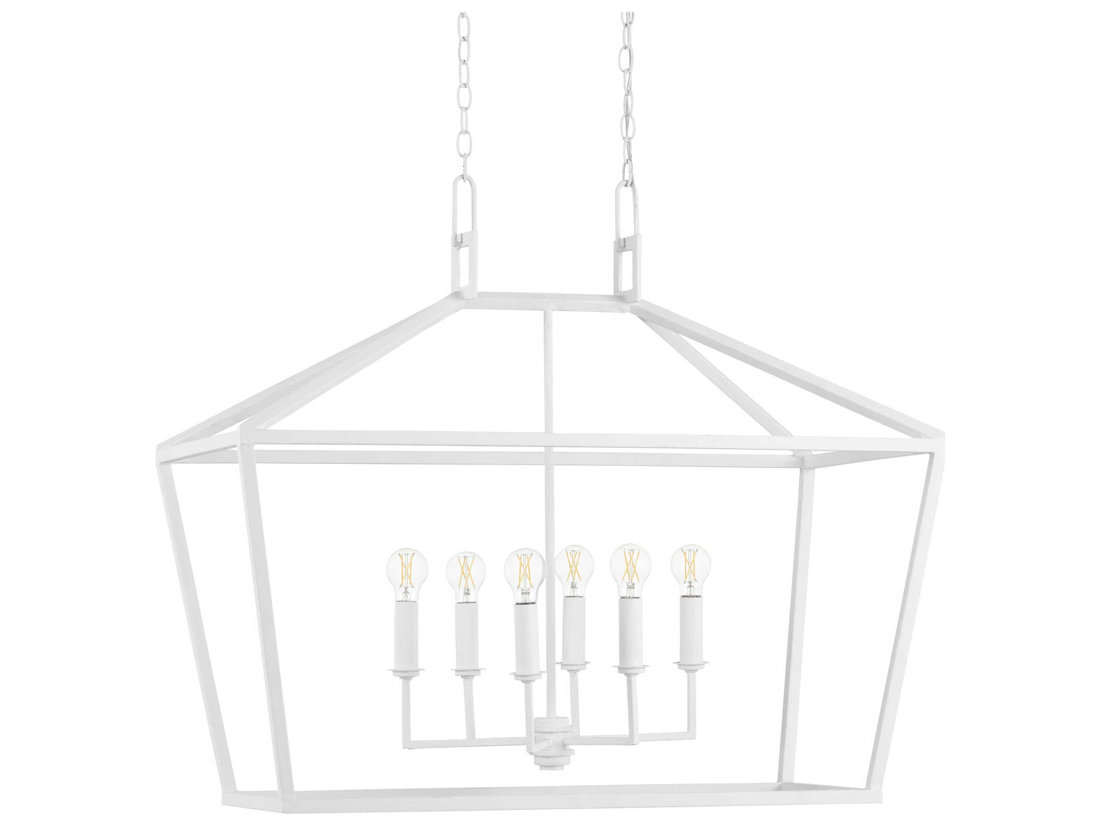 Currey & Company Denison 6-Light Gesso White Lantern Island Pendant