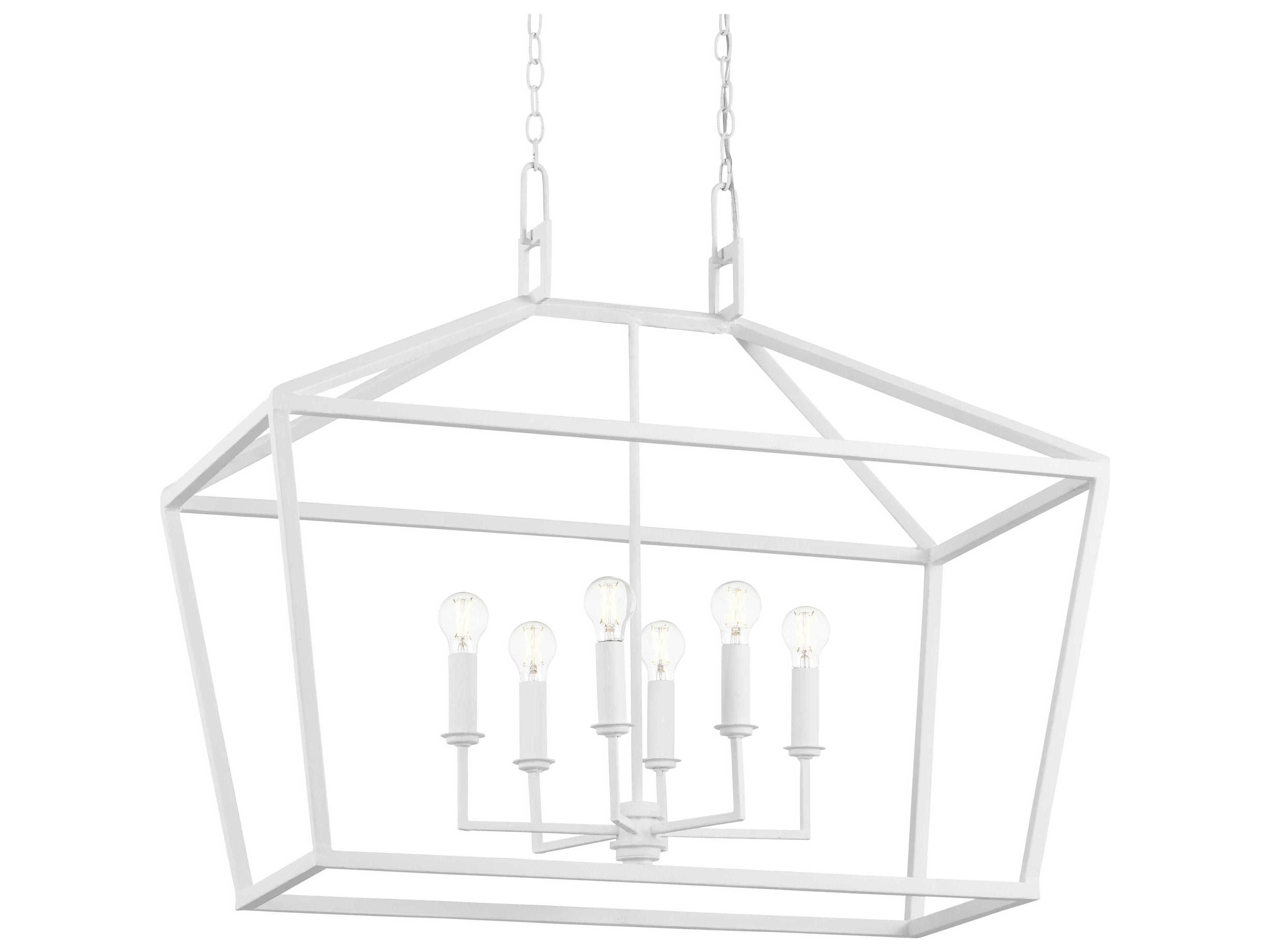 Currey & Company Denison 6-Light Gesso White Lantern Island Pendant