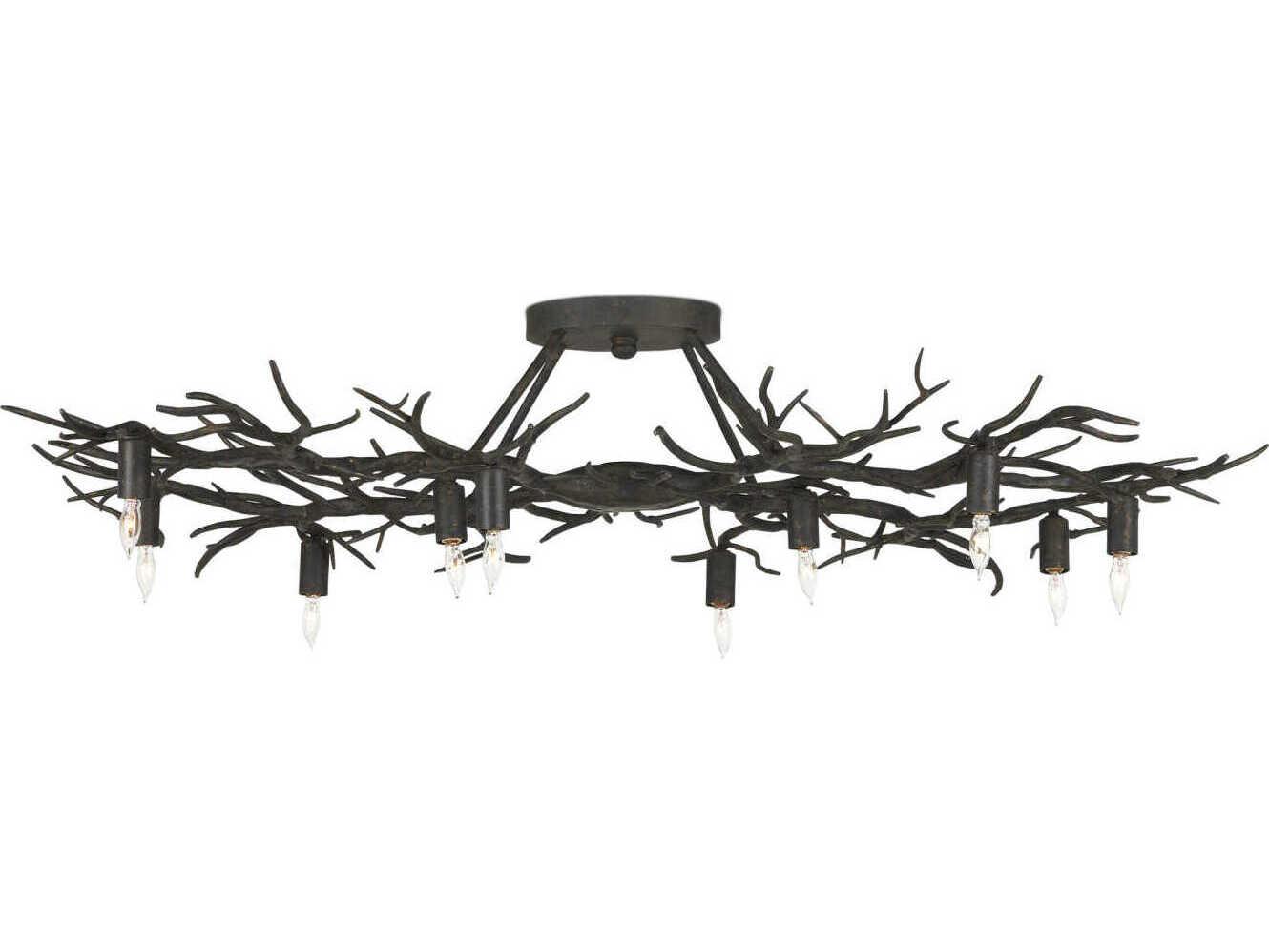 Currey & Company Rainforest 10-Light Rustic Bronze Semi Flush Mount