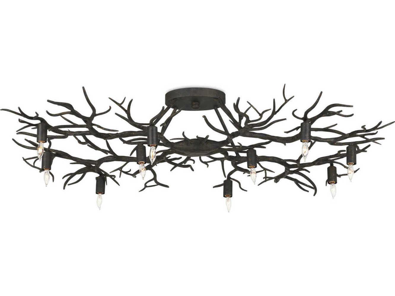 Currey & Company Rainforest 10-Light Rustic Bronze Semi Flush Mount