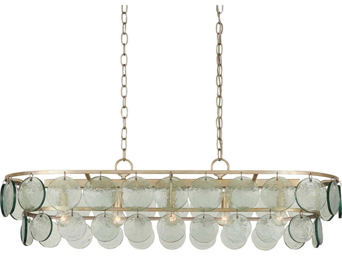 Currey & Company Settat 5-Light Silver Leaf Glass Linear Island Pendant