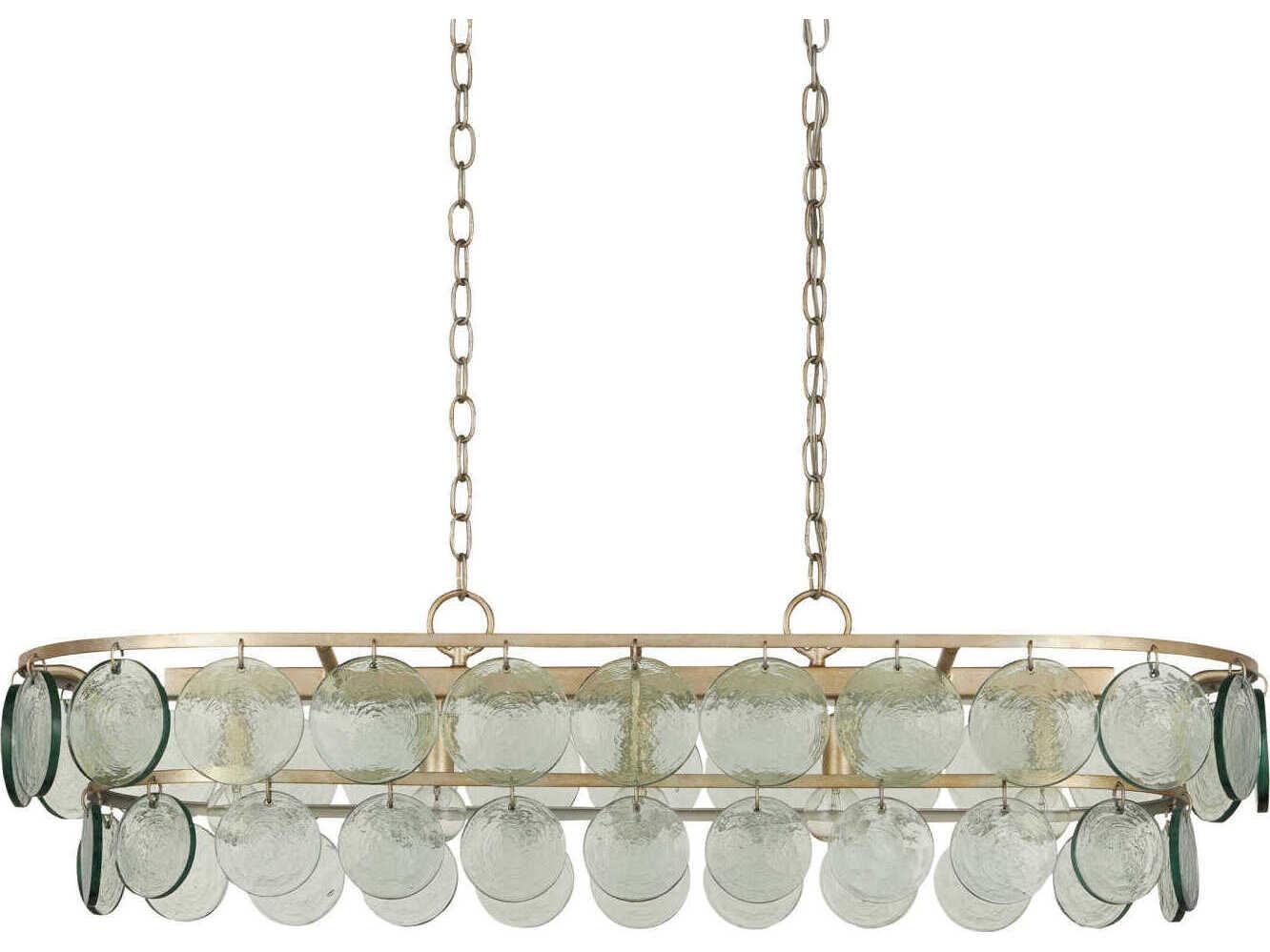 Currey & Company Settat 5-Light Silver Leaf Glass Linear Island Pendant