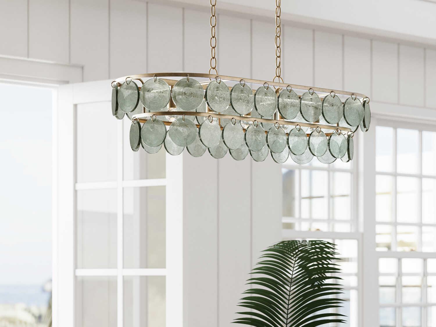 Currey & Company Settat 5-Light Silver Leaf Glass Linear Island Pendant