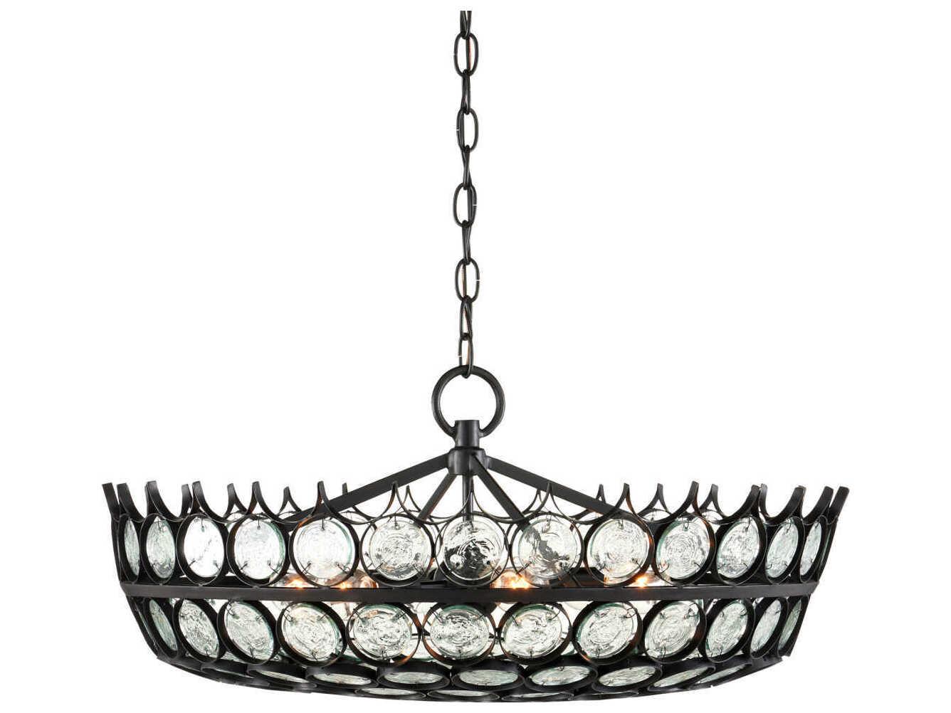Currey & Company Augustus 6-Light Satin Black Glass Chandelier