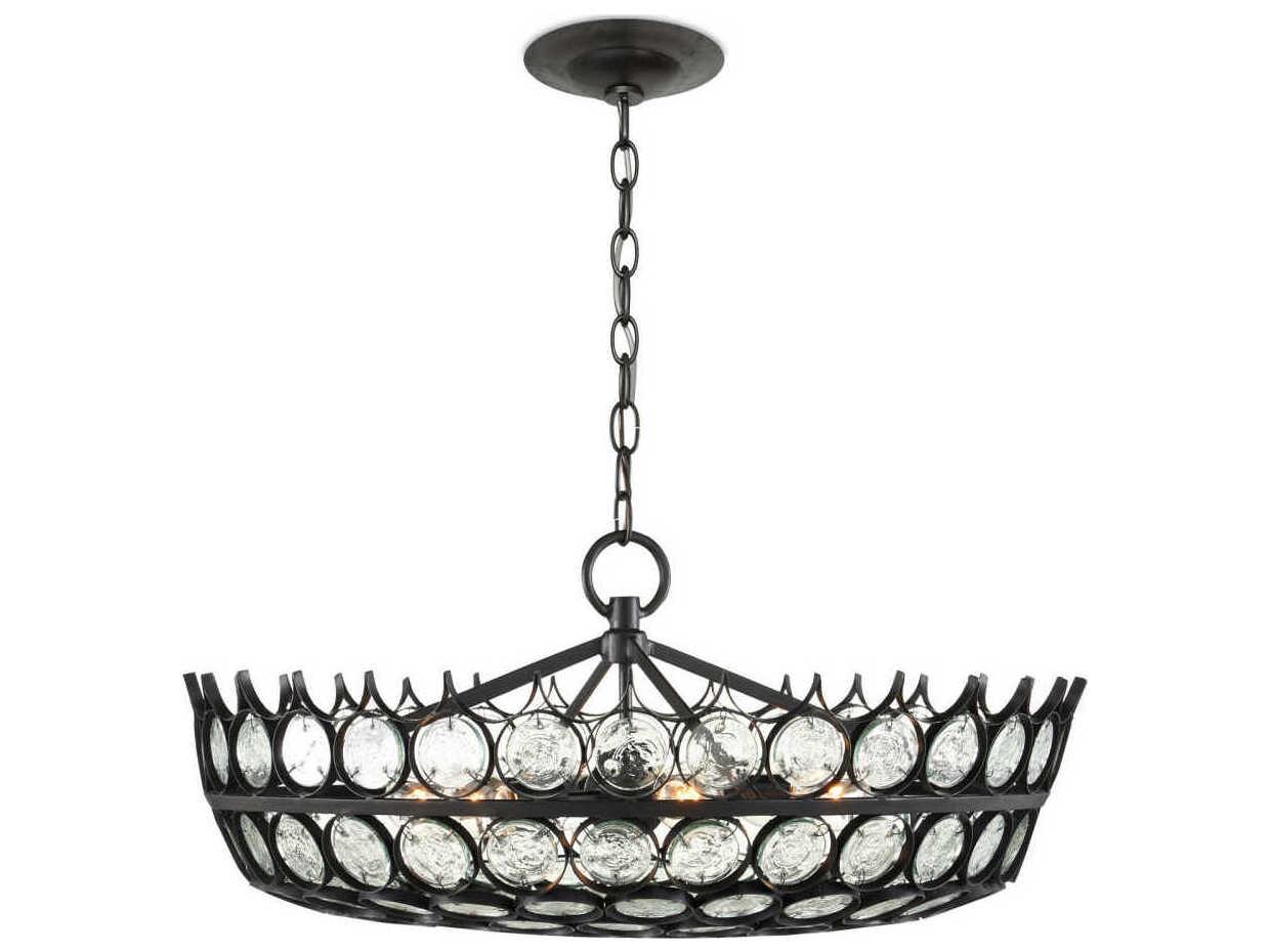 Currey & Company Augustus 6-Light Satin Black Glass Chandelier