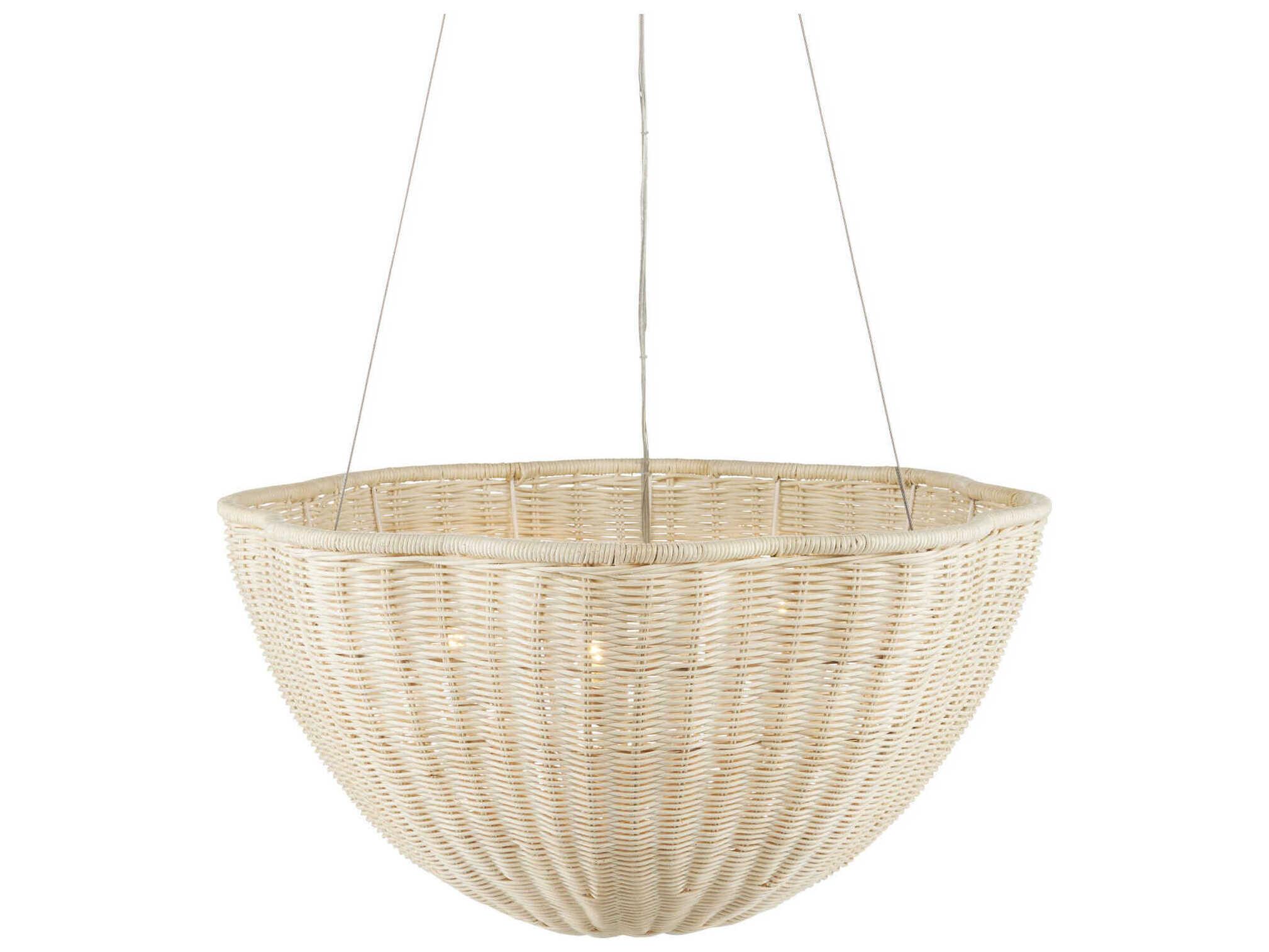 Currey & Company Telos 3-Light Bleached Natural Vanilla White Pendant