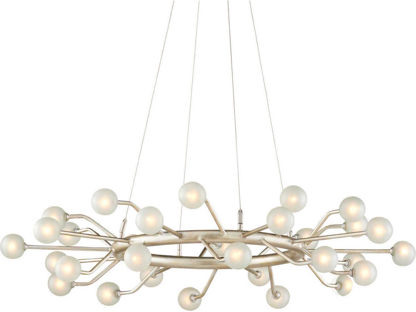 Currey & Company Chaldea 30-Light Contemporary Silver Leaf Glass Globe Chandelier