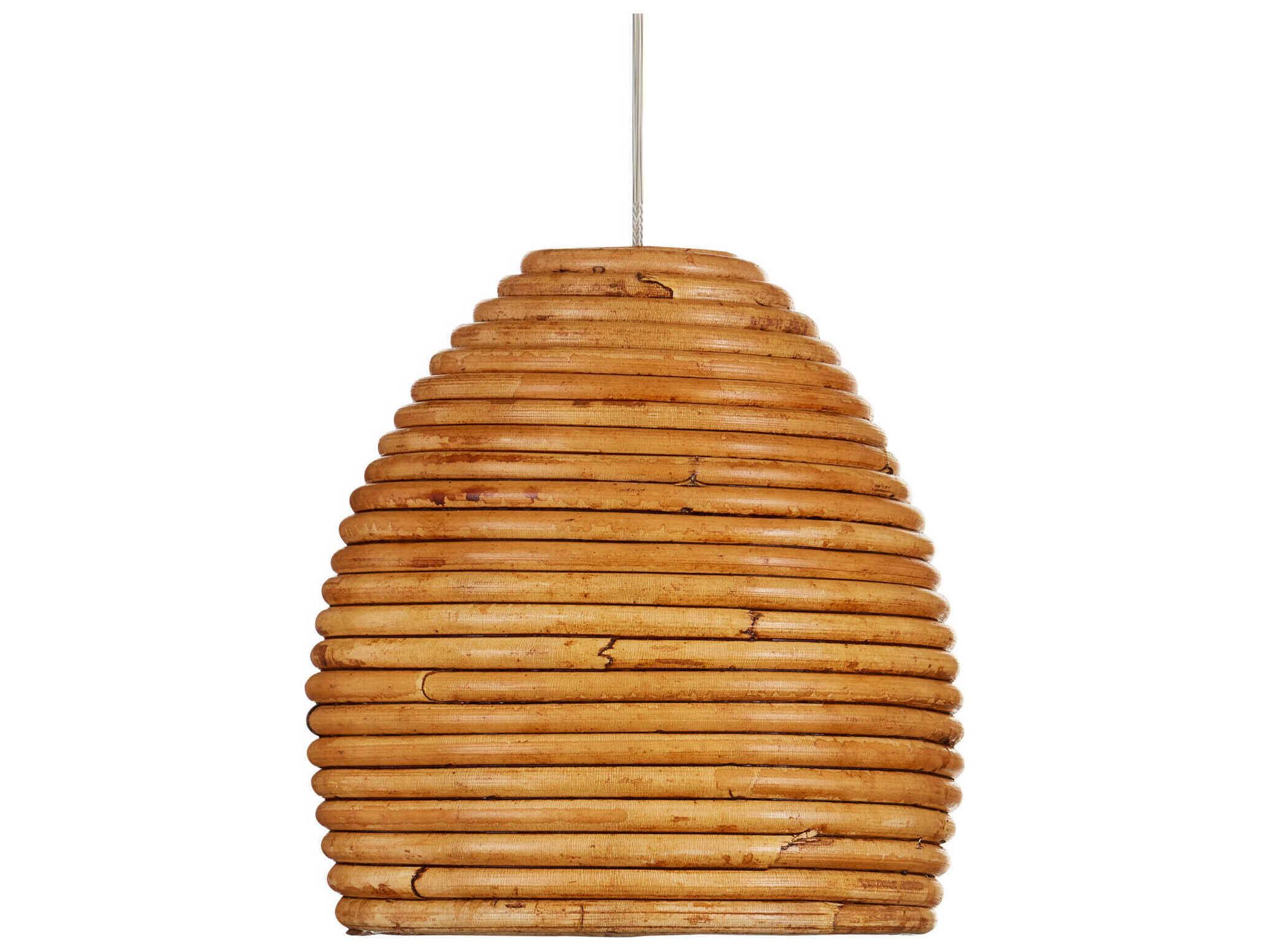 Currey & Company Beehive 15-Light Natural Rattan Silver Brown Dome Tiered Pendant