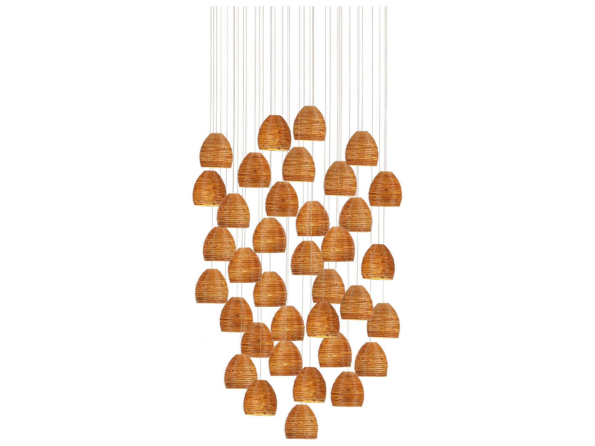Currey & Company Beehive 36-Light Natural Rattan Silver Brown Dome Tiered Pendant