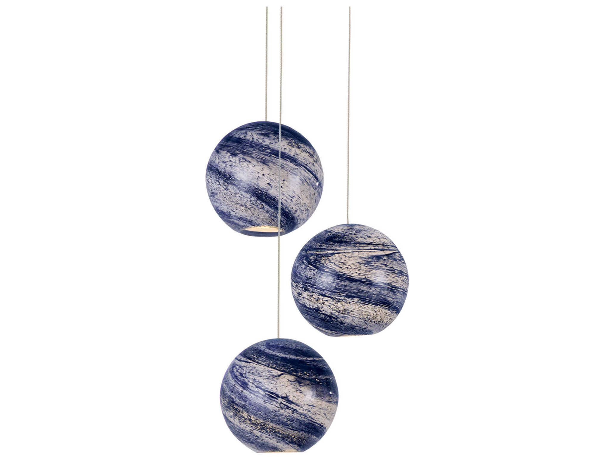 Currey & Company Palatino 3-Light Blue Marbeled Silver Glass Globe Tiered Mini Pendant