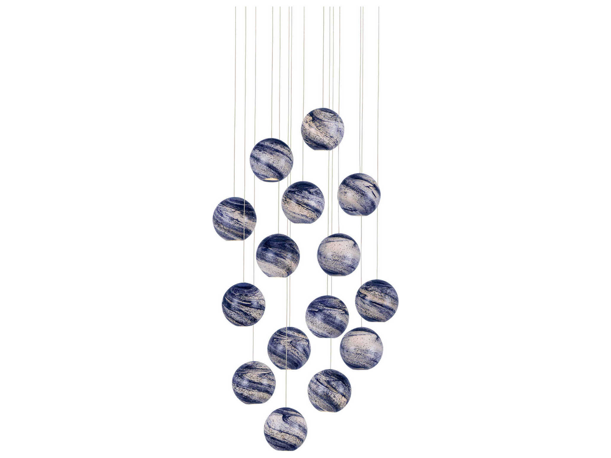 Currey & Company Palatino 15-Light Blue Marbeled Silver Glass Globe Pendant