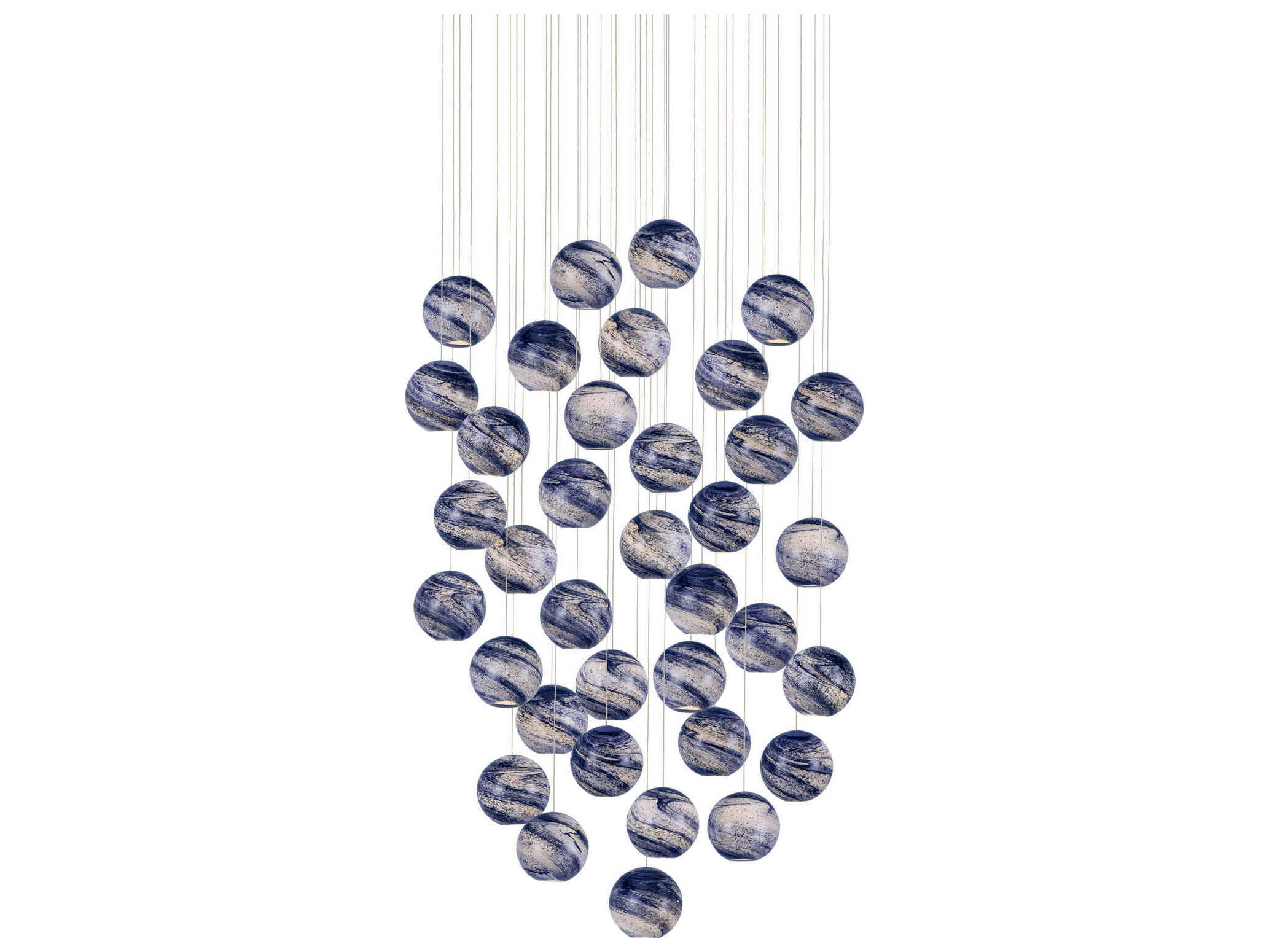 Currey & Company Palatino 36-Light Blue Marbeled Silver Glass Globe Pendant