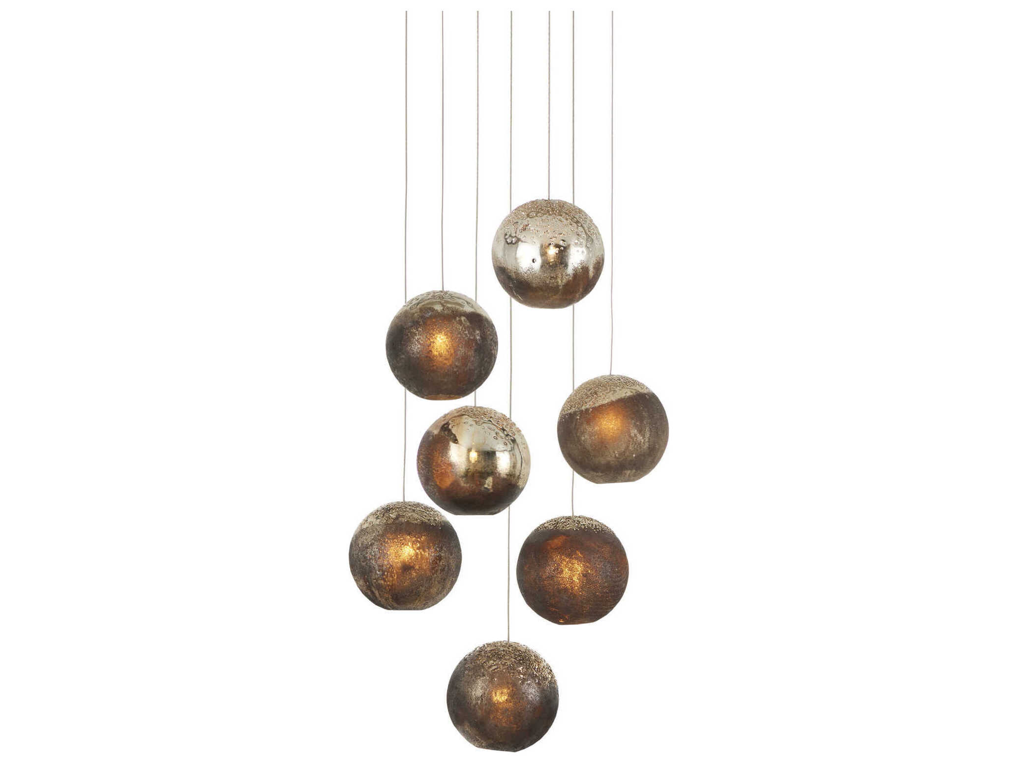 Currey & Company Pathos 7-Light Black Glass Globe Tiered Mini Pendant