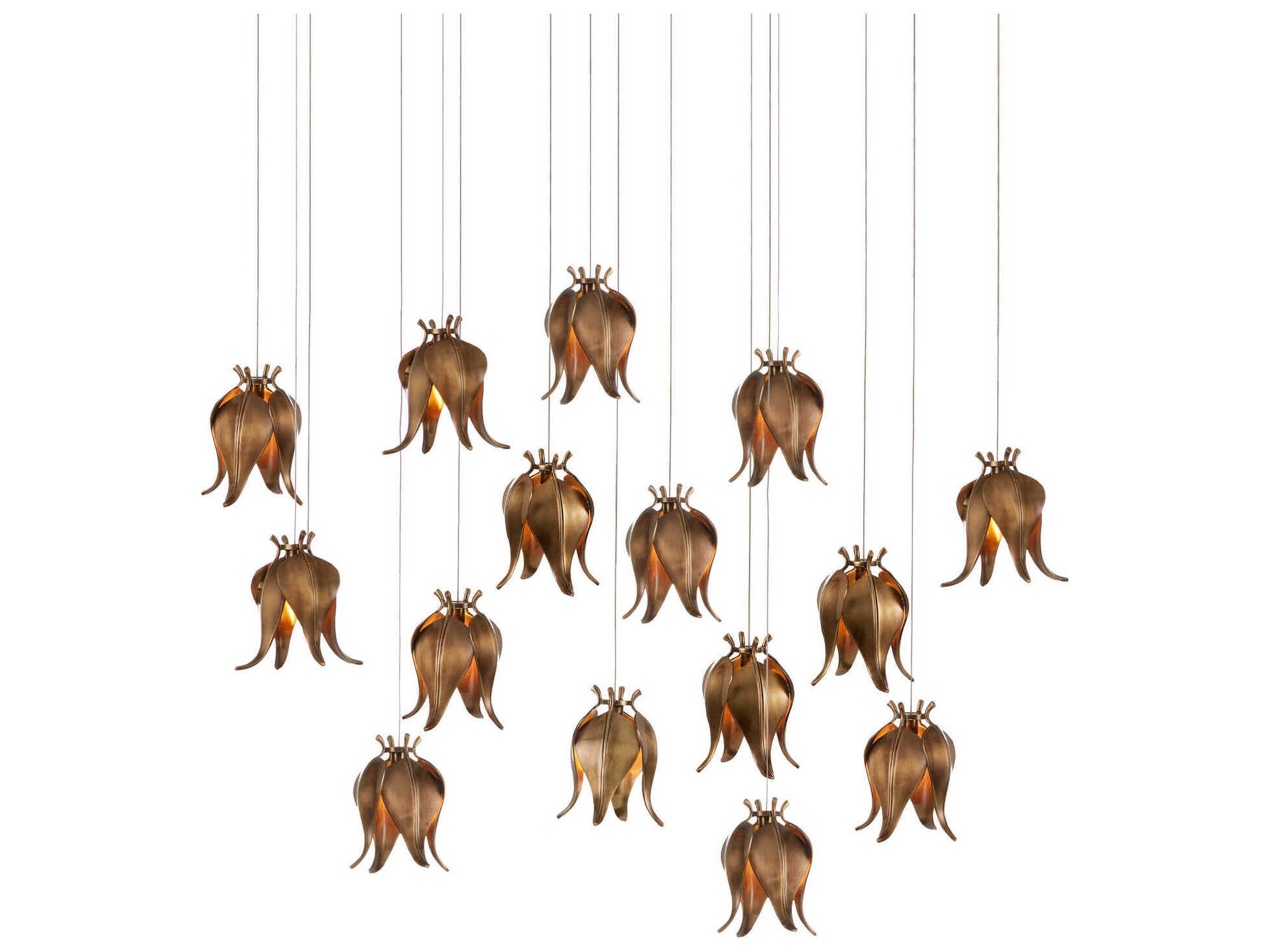 Currey & Company Iota 15-Light Antique Brass Silver Geometric Tiered Island Pendant