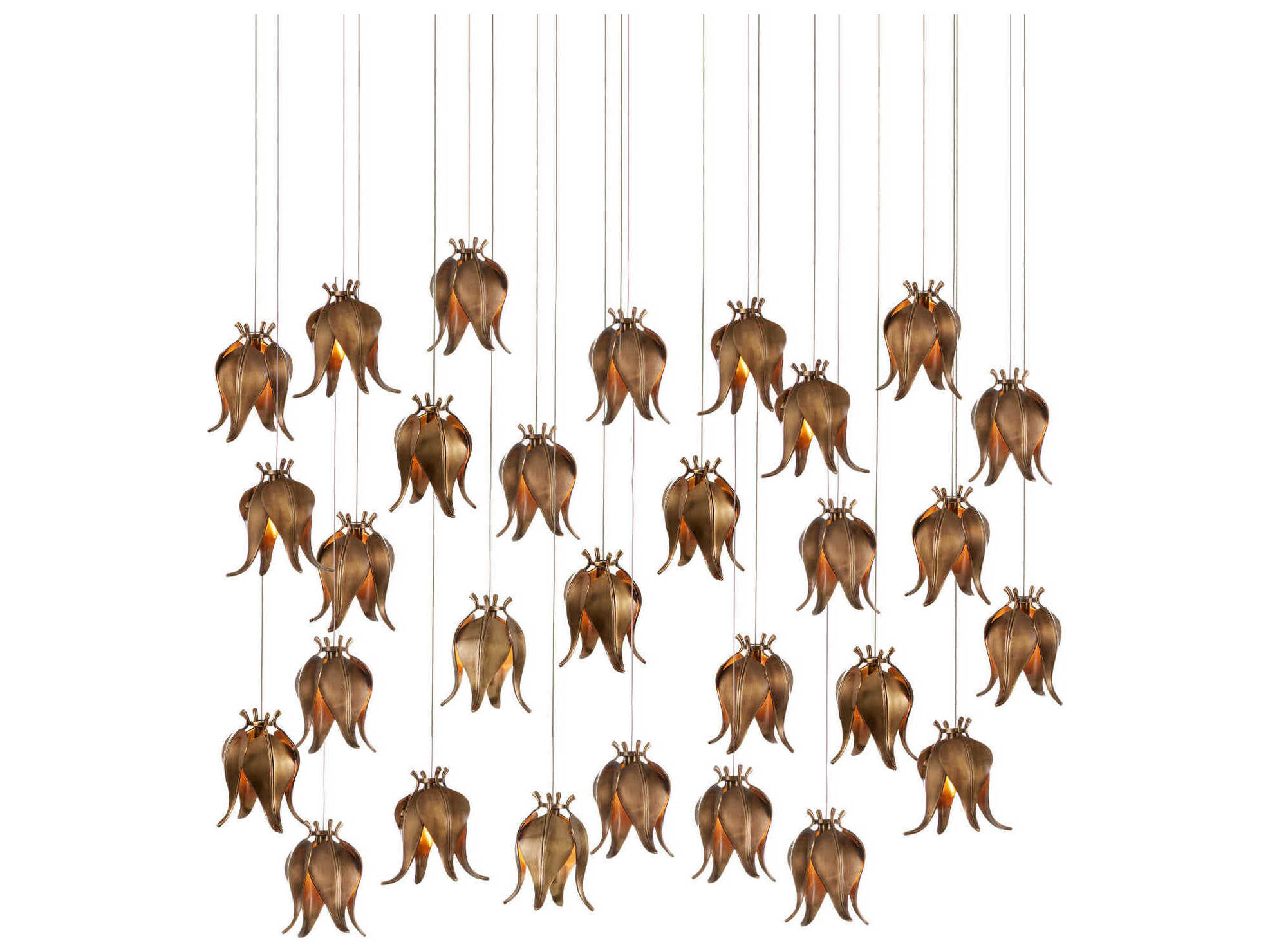 Currey & Company Iota 30-Light Antique Brass Silver Geometric Tiered Island Pendant